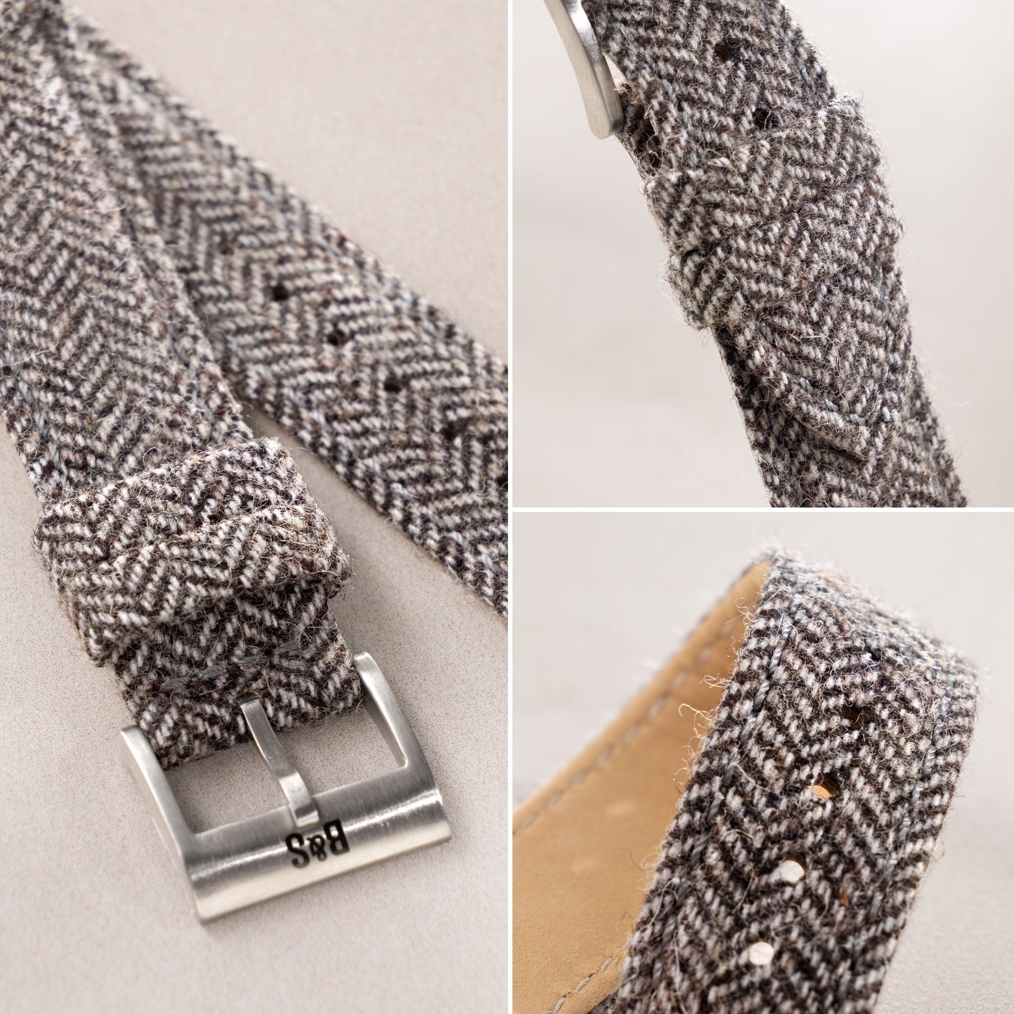 Herringbone Tweed Brown Leather Watch Strap