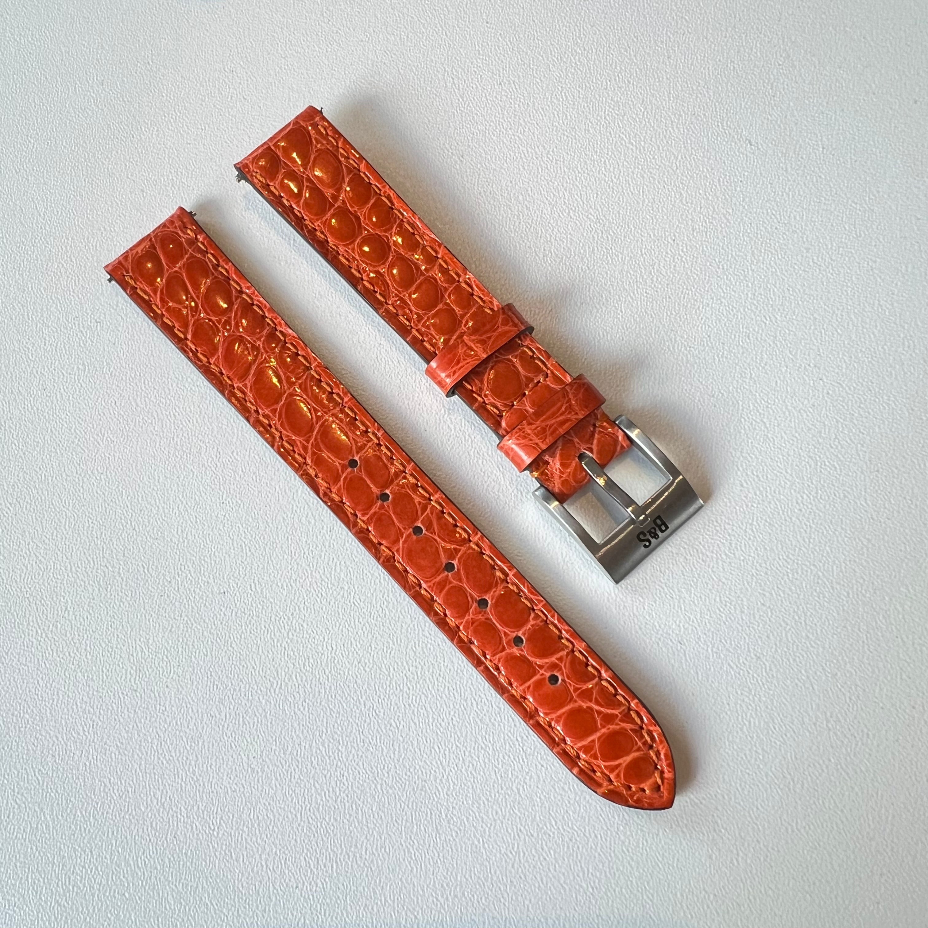 Sample Sale - Brilliant Orange Alligator Leather Watch Strap - 16mm - Quick Release