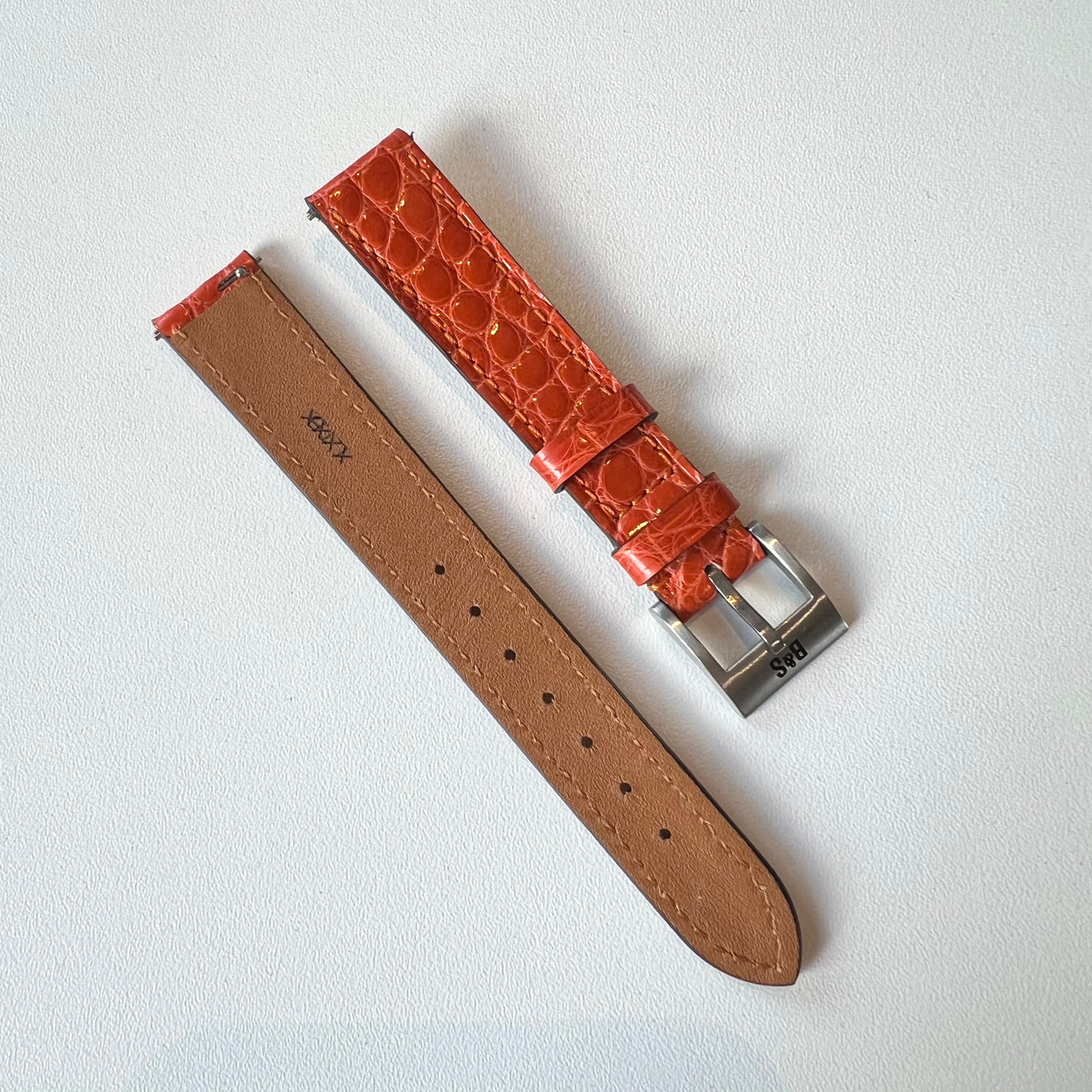 Sample Sale - Brilliant Orange Alligator Leather Watch Strap - 16mm - Quick Release