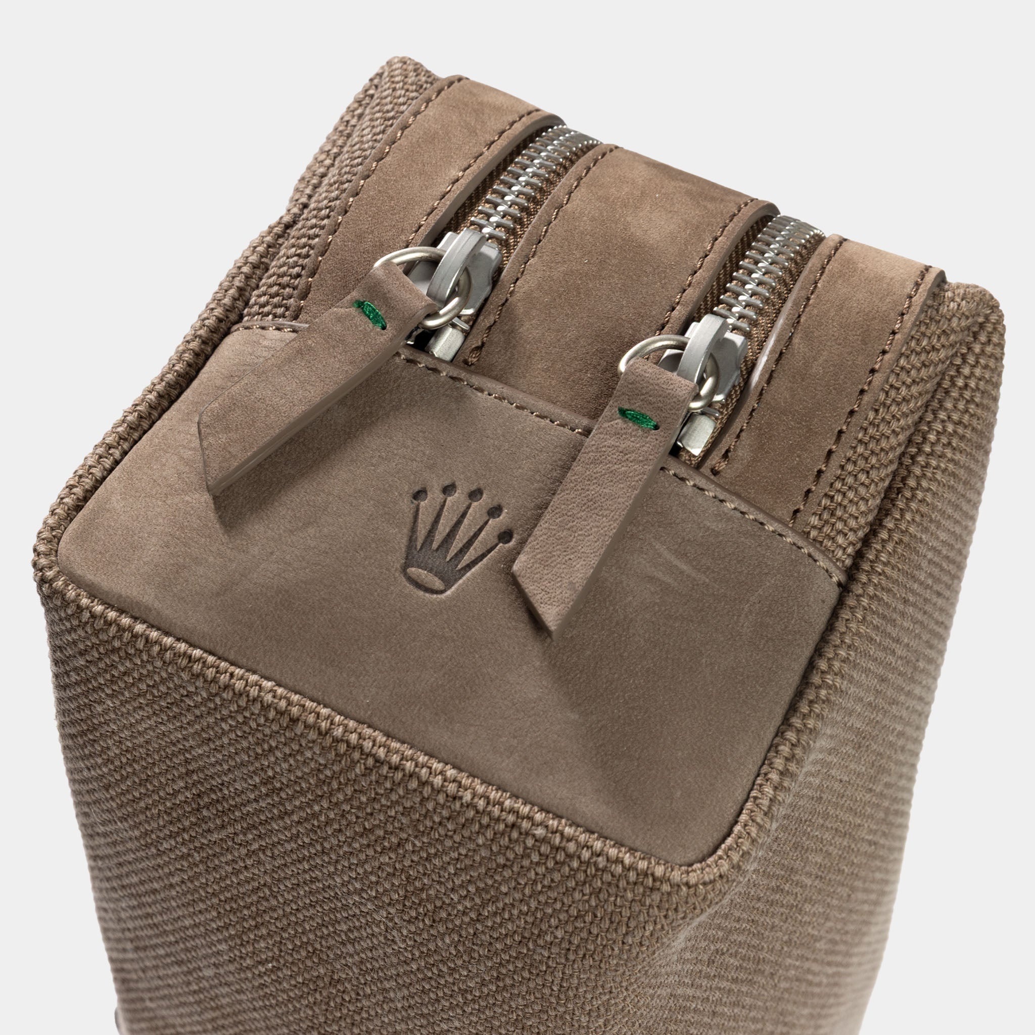 Rolex Toiletry Bag Taupe Coloured in Canvas and Suede