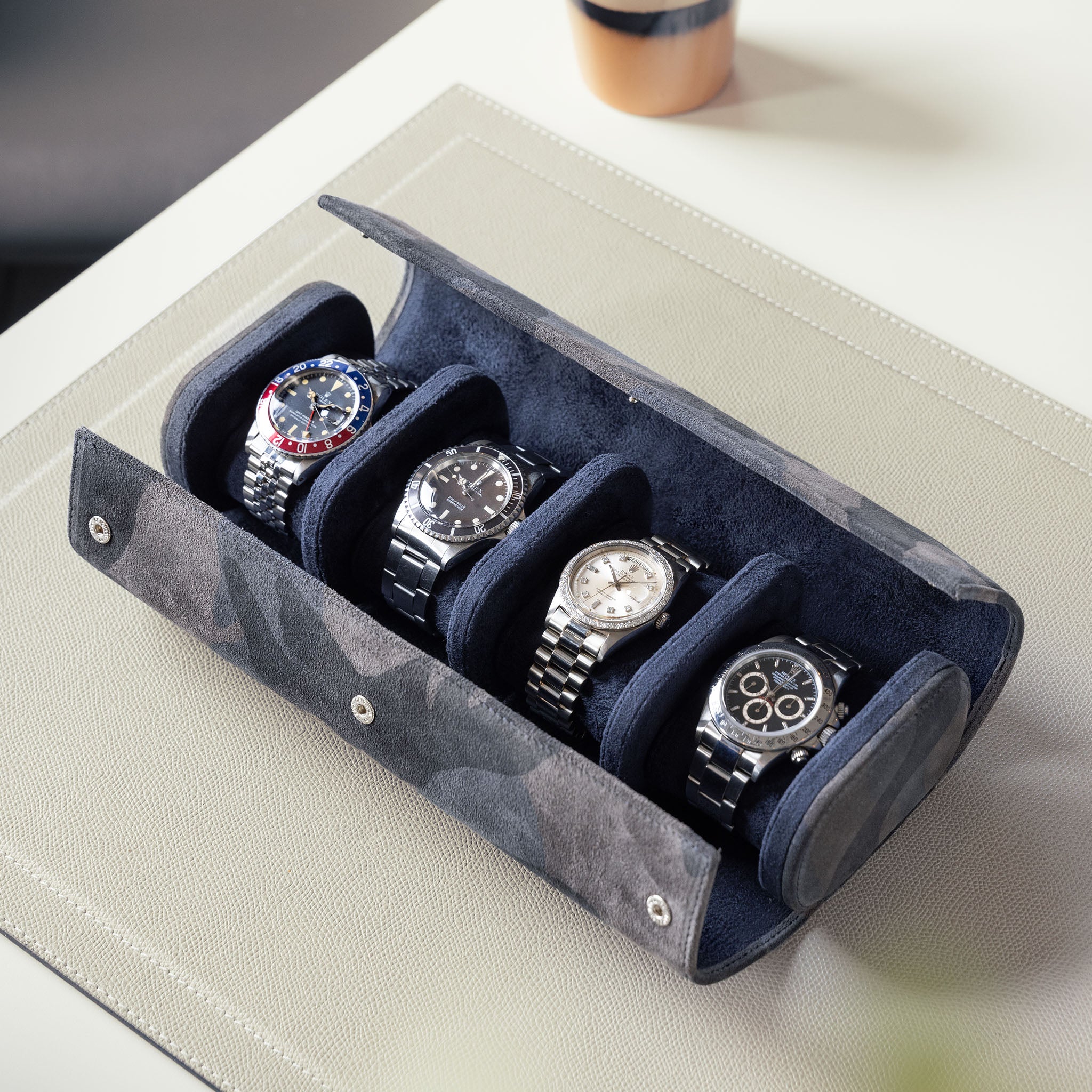 Modular Wildleder Uhrenrolle Navy Camo Quartett
