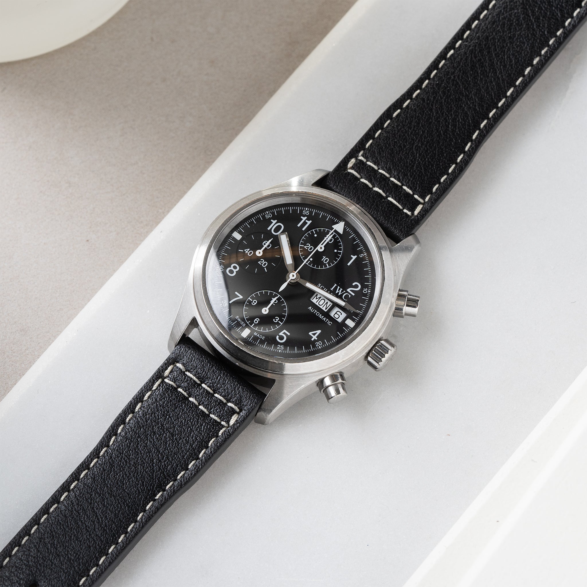 Uhrenarmband für IWC Flieger Chronograph - Black Aviator Leather (20mm)