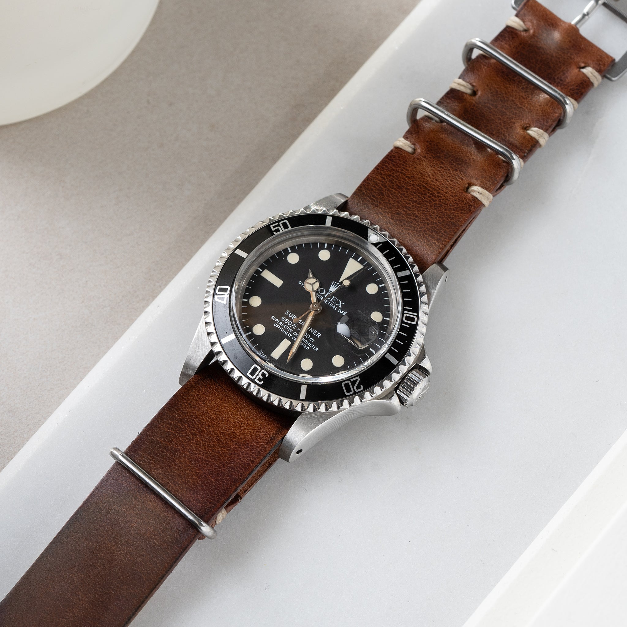 Uhrenarmband für Rolex Submariner 5513 & 1680 - Siena Brown Single Pass Leather