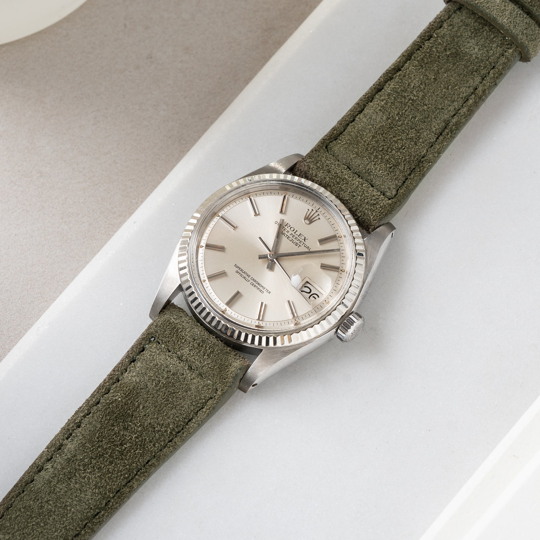 Uhrenarmband für Rolex Datejust 1601 1603 16014 16030 - Dark Olive Green Suede Leather