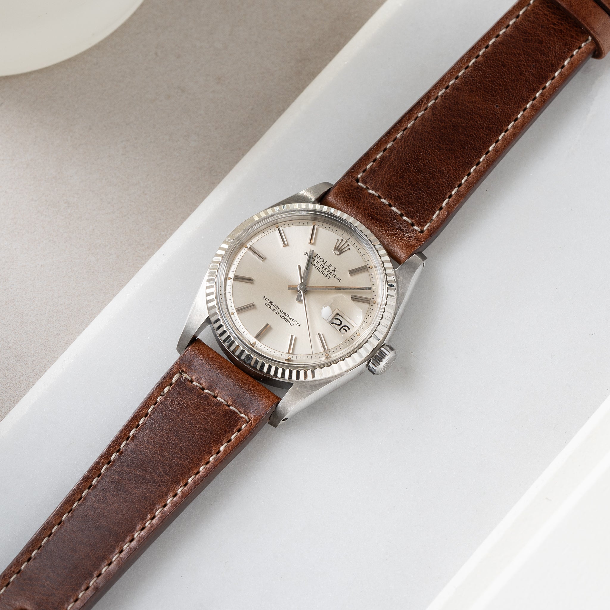 Uhrenarmband für Rolex Datejust 1601 1603 16014 16030 - Siena Brown Boxed Stitch Leather