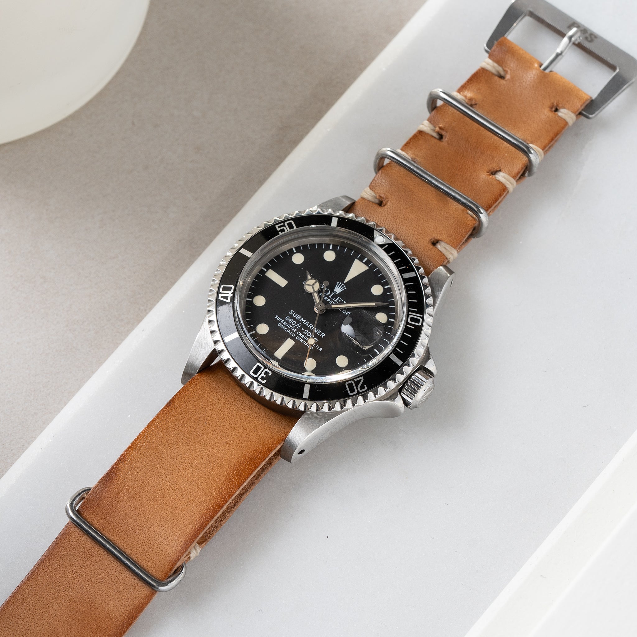 Uhrenarmband für Rolex Submariner 5513 & 1680 - Caramel Brown Single Pass Leather