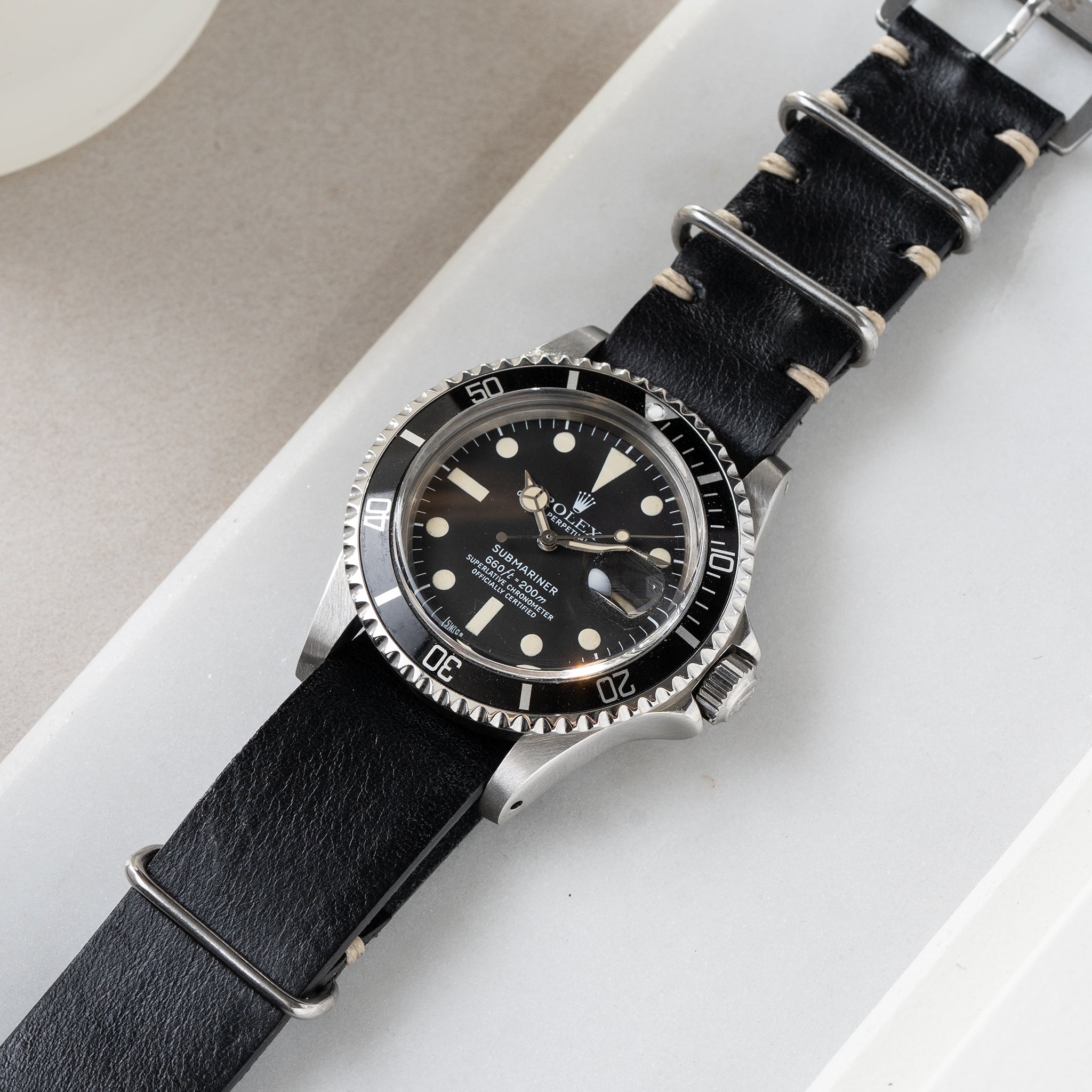 Uhrenarmband für Rolex Submariner 5513 & 1680 - Single Pass Black Leather