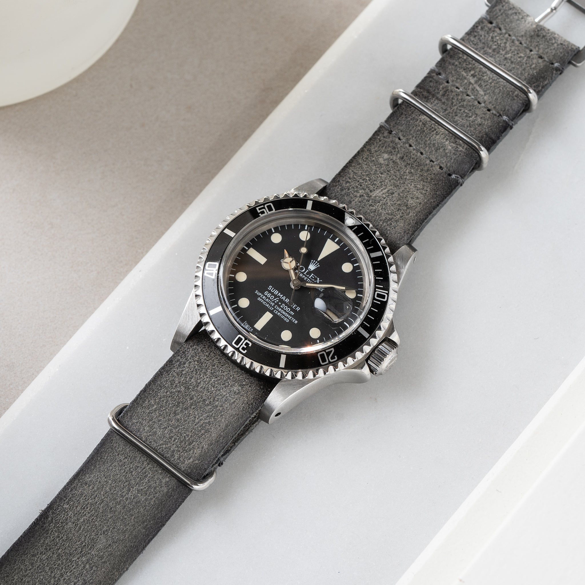 Uhrenarmband für Rolex Submariner 5513 & 1680 - Grey Single Pass Leather