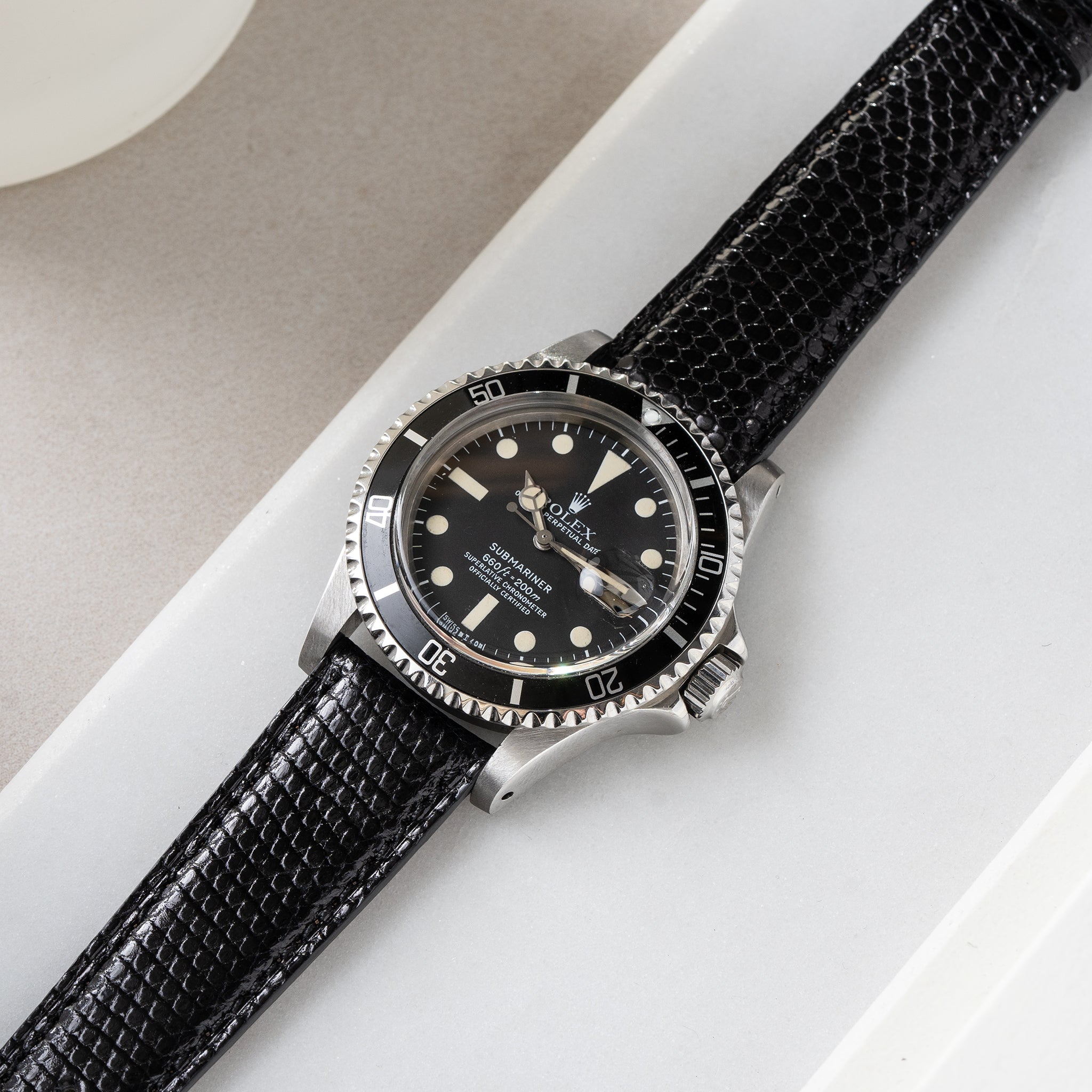 Uhrenarmband für Rolex Submariner 5513 & 1680 - Brilliant Black Lizard Leather
