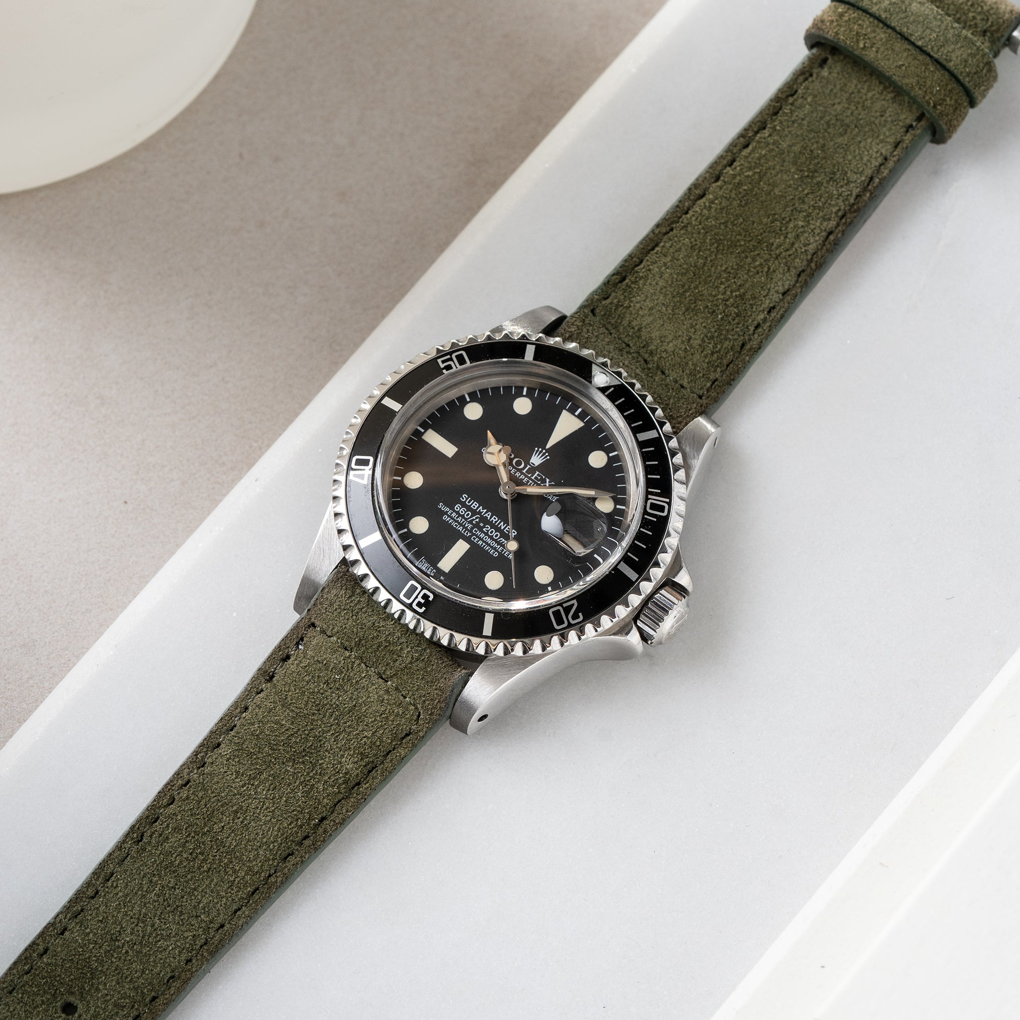 Uhrenarmband für Rolex Submariner 5513 & 1680 - Dark Olive Green Suede Leather