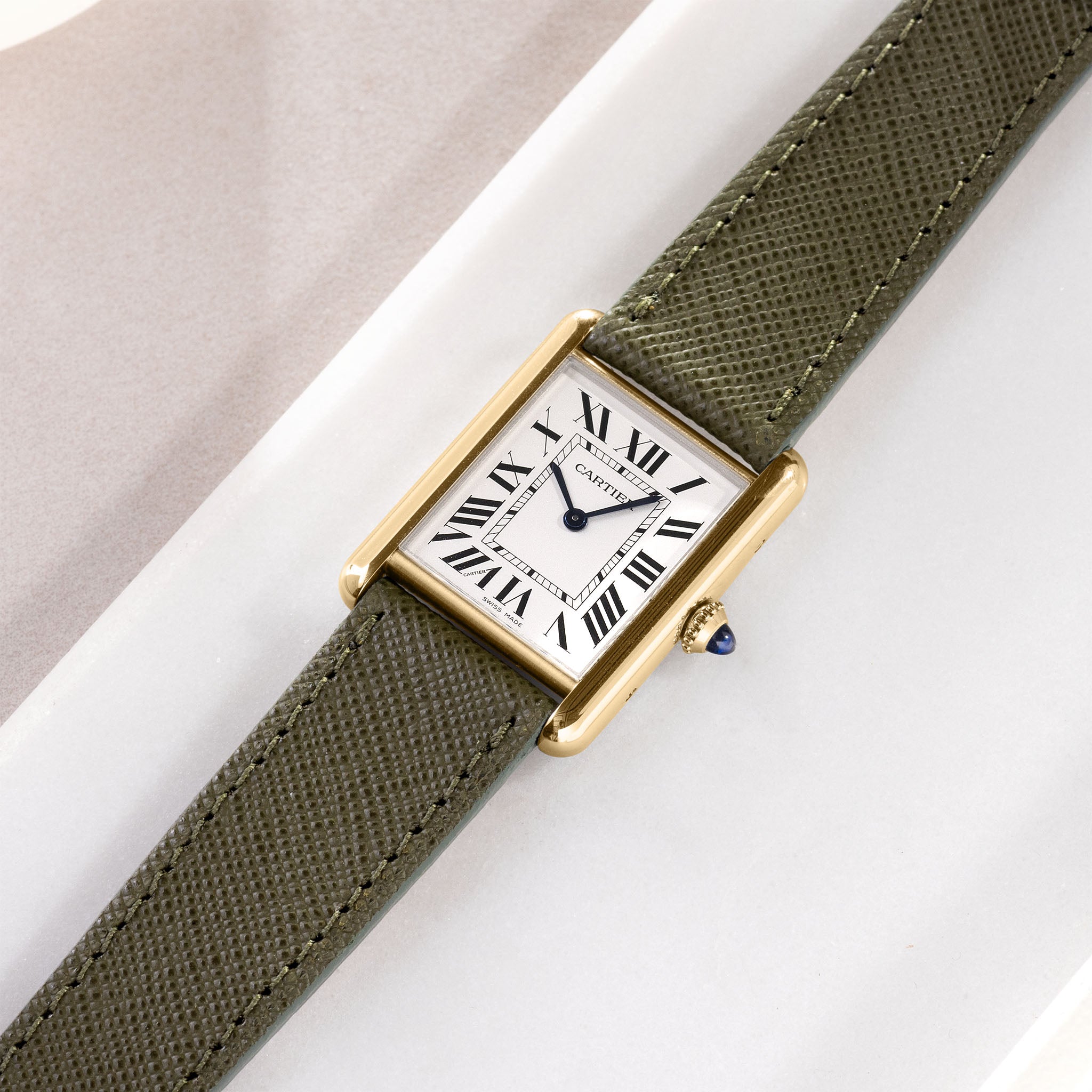 Uhrenarmband für Cartier Tank Louis (2021-2024) - The Saffiano Olive