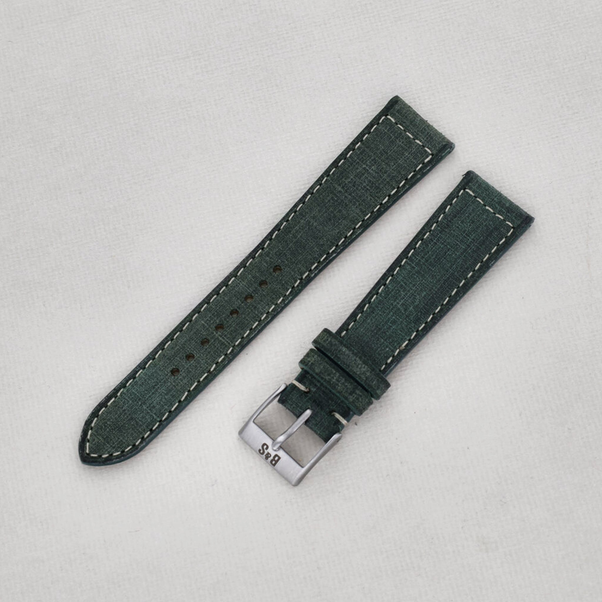 Sample Sale - Linen Boxed Leather Watch Strap - Elegant Green - 20mm
