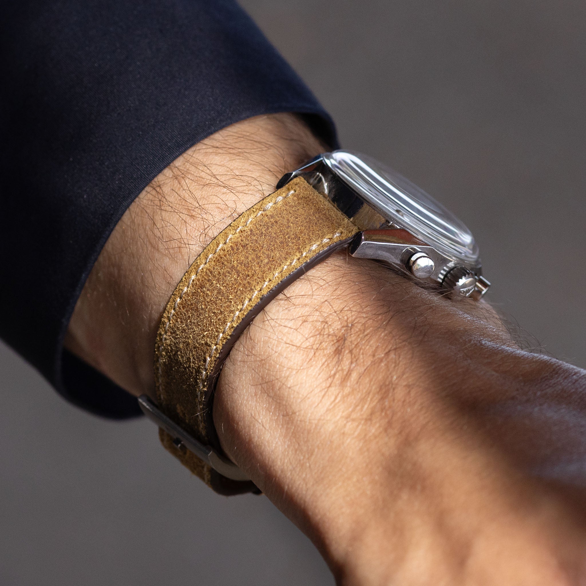 Waxed Nubuck Yellow Leather Watch Strap