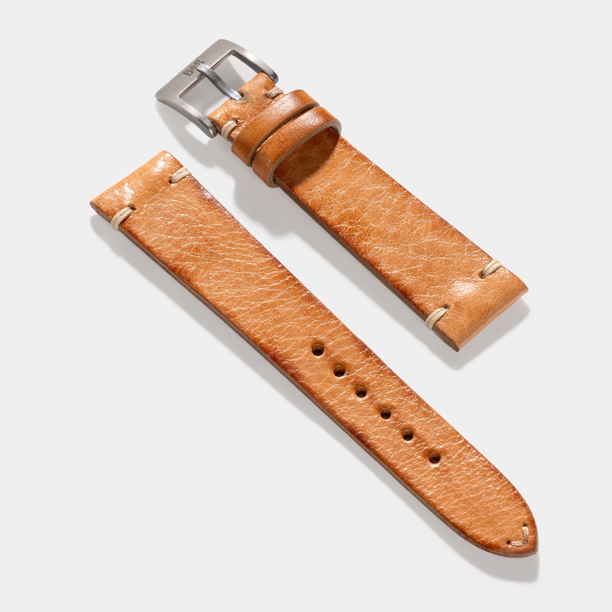 Natural Grain Caramel Brown Leather Watch Strap