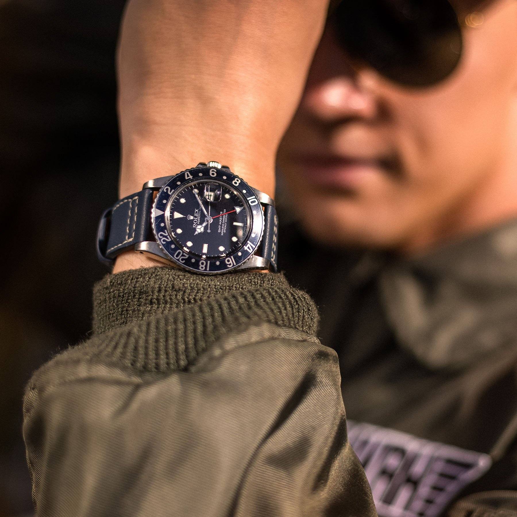 VIPR Blue Aviator Leather Watch Strap