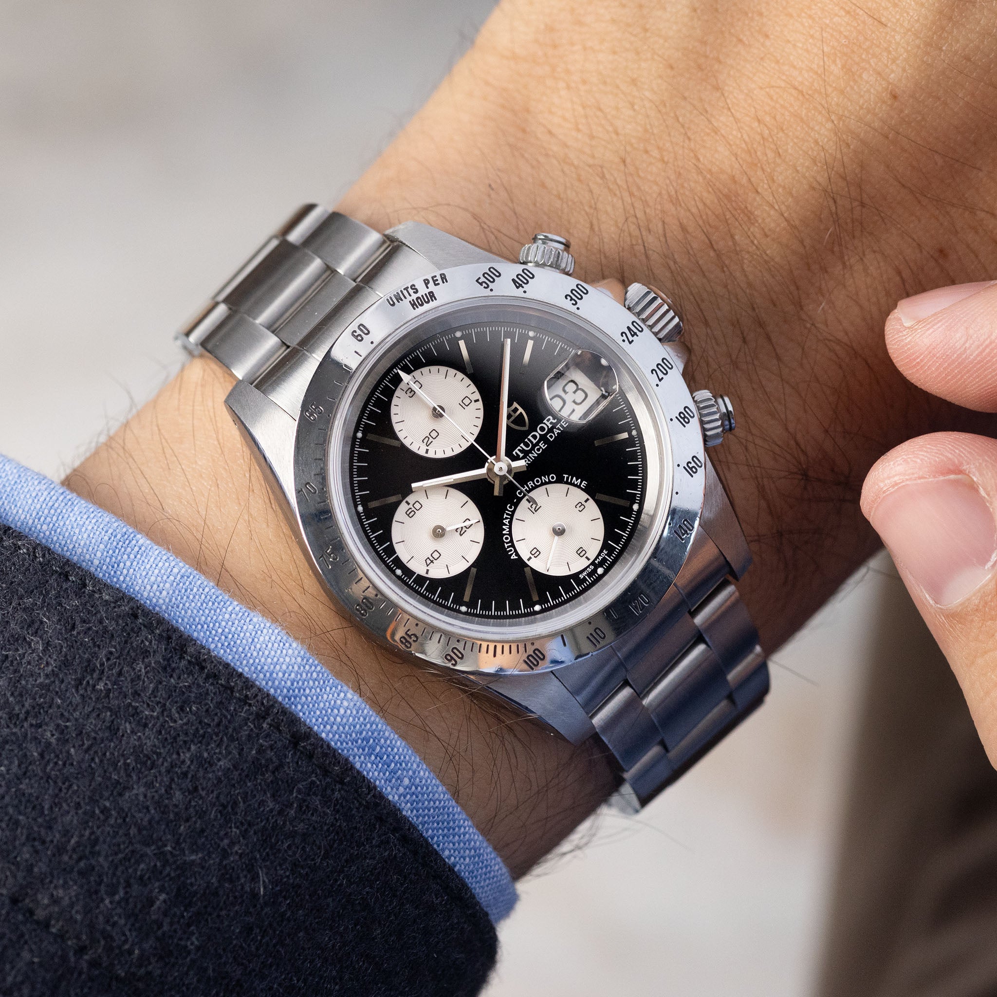 Tudor Prince Date Chronograph mit schwarzem Zifferblatt Referenz 79280