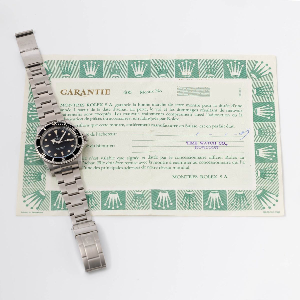 Rolex Submariner 5513 White Gold Hour Markers Punched Papers