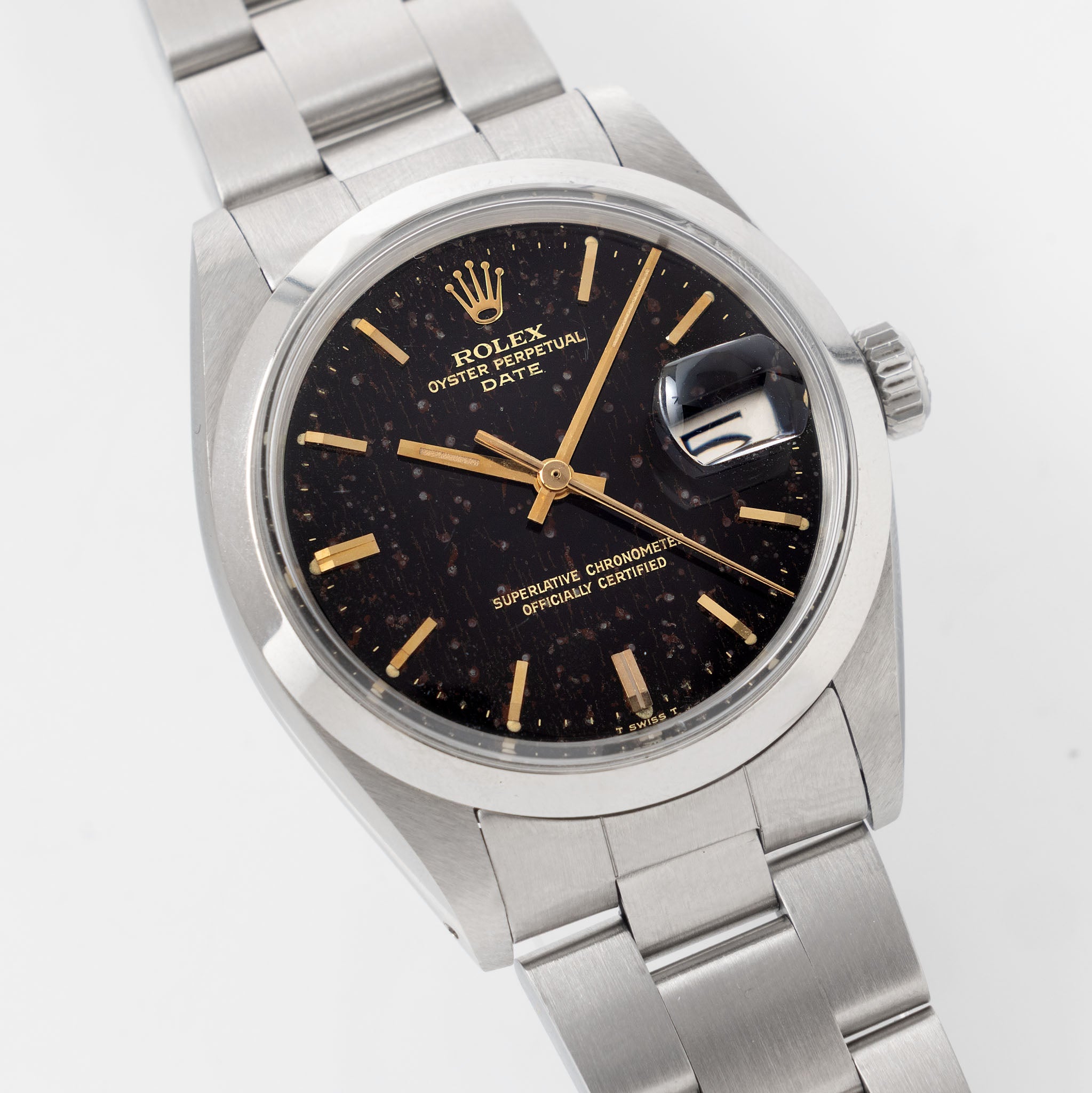 Rolex Oyster Perpetual Date 1500 Tropical Gilt Dial with Original Chronometer Paper