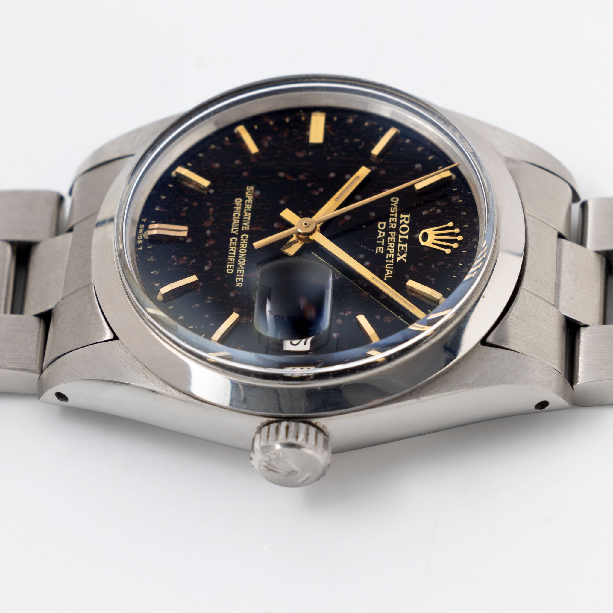 Rolex Oyster Perpetual Date 1500 Tropical Gilt Dial with Original Chronometer Paper