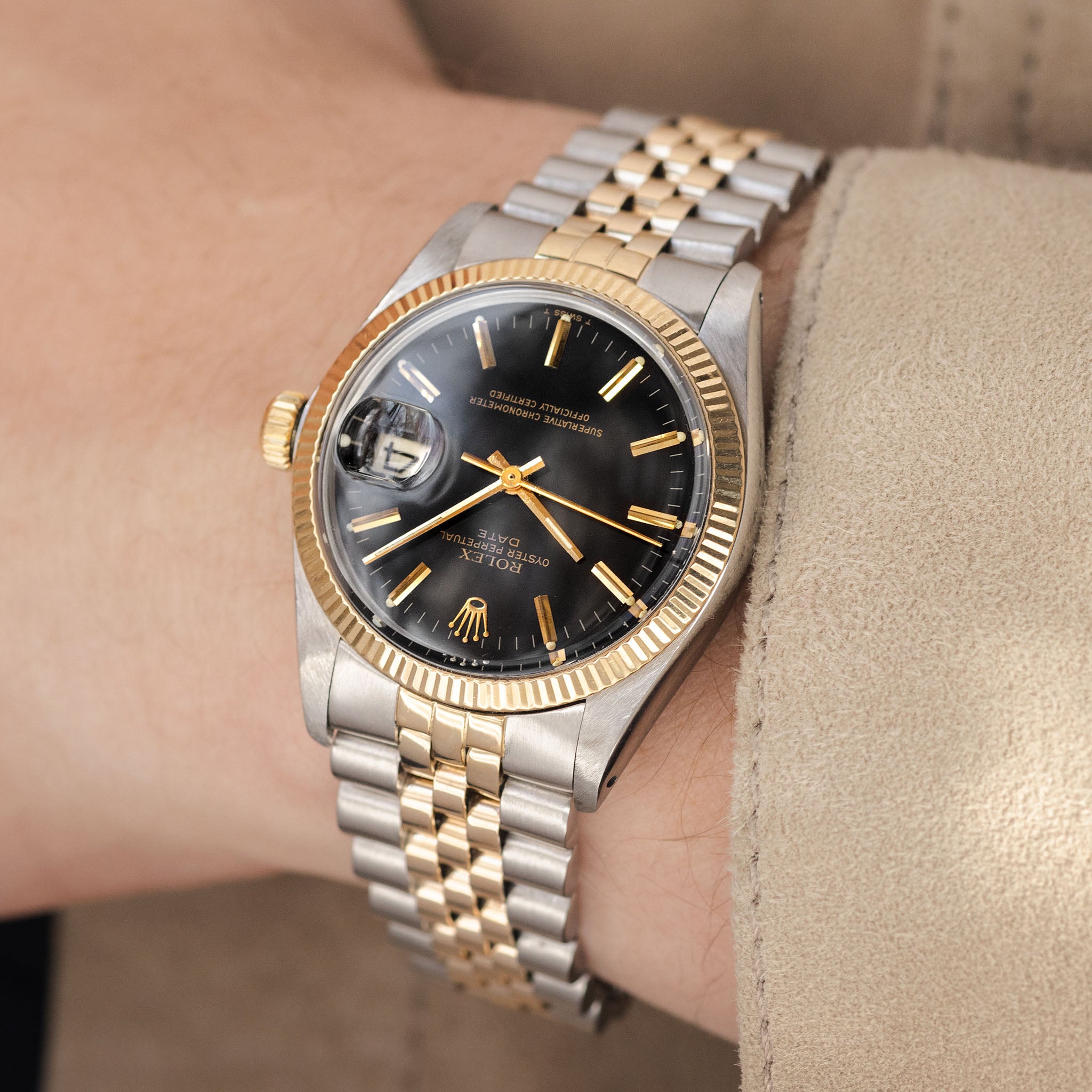 Rolex Oyster Perpetual Date 1505 Stahl Gold Mit Schwarzem Zifferblatt