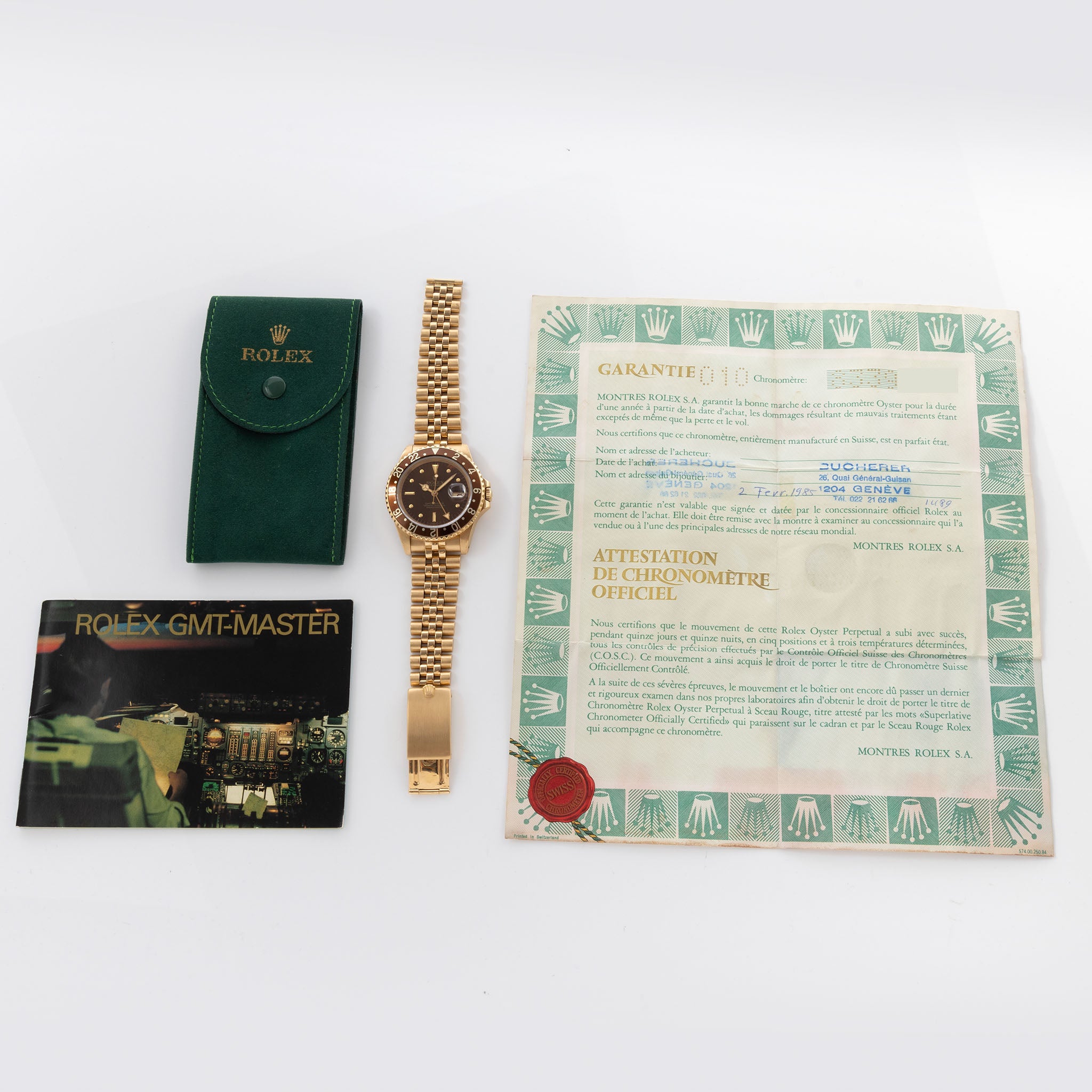 Rolex GMT-master 16758 18k Gelbgold braunes Nippel Zifferblatt mit Papiere