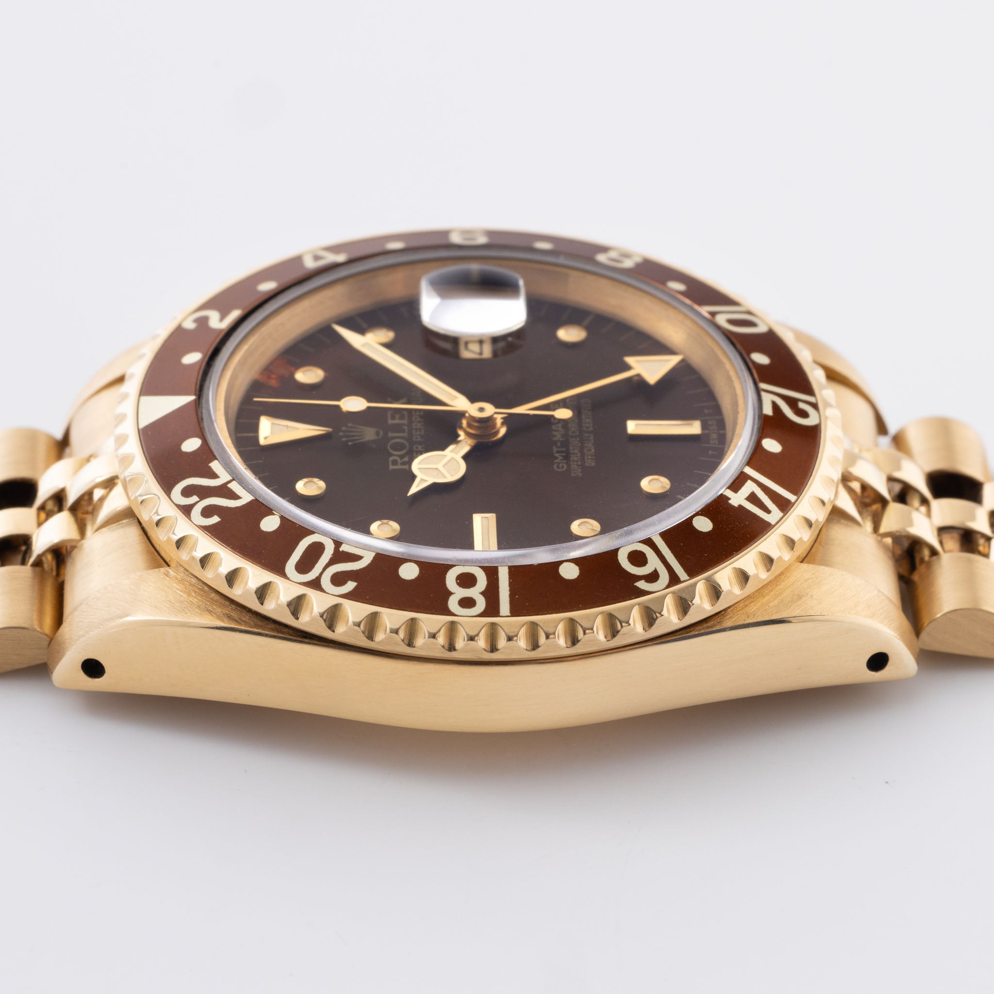 Rolex GMT-master 16758 18k Gelbgold braunes Nippel Zifferblatt mit Papiere