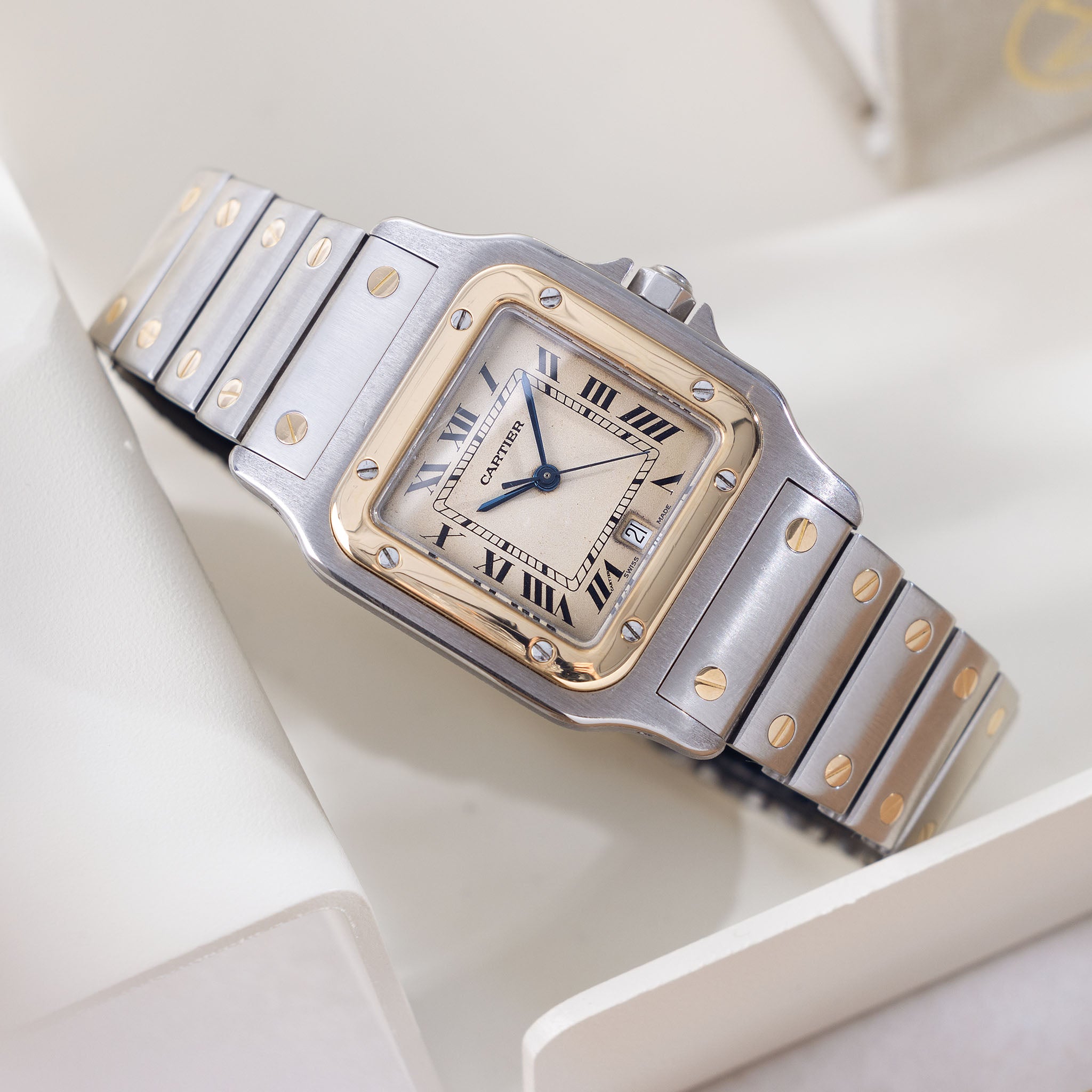 Cartier Santos Galbee Stahl / Gold Referenz 187901 Cream Zifferblatt