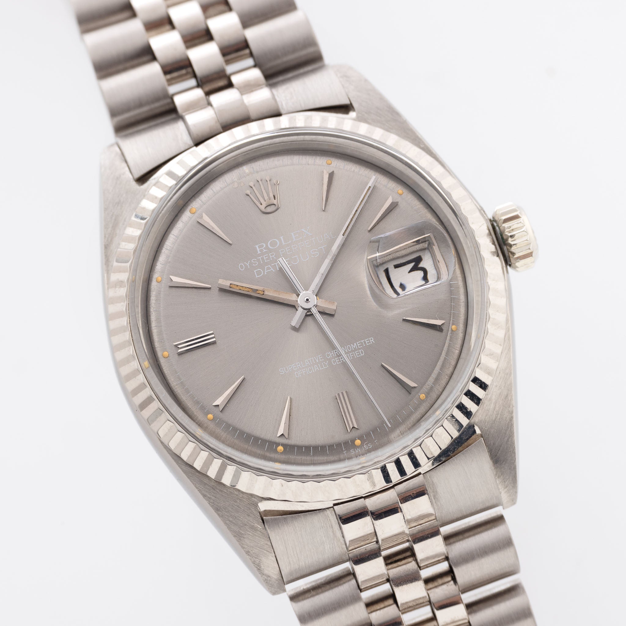 Rolex Datejust 1601/9 Weißgold mit graues Arrowhead Zifferblatt