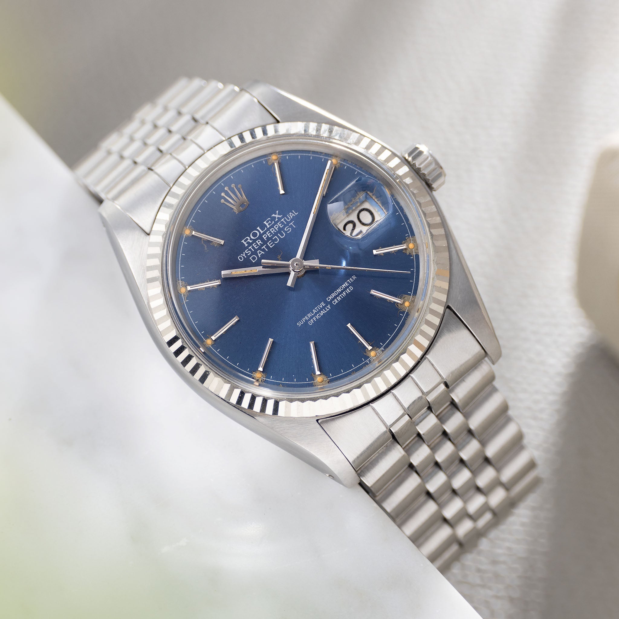 Rolex Datejust 16014 mit seltenes Blauem Chapter Ring Zifferblatt mit Spiegelei-Patina