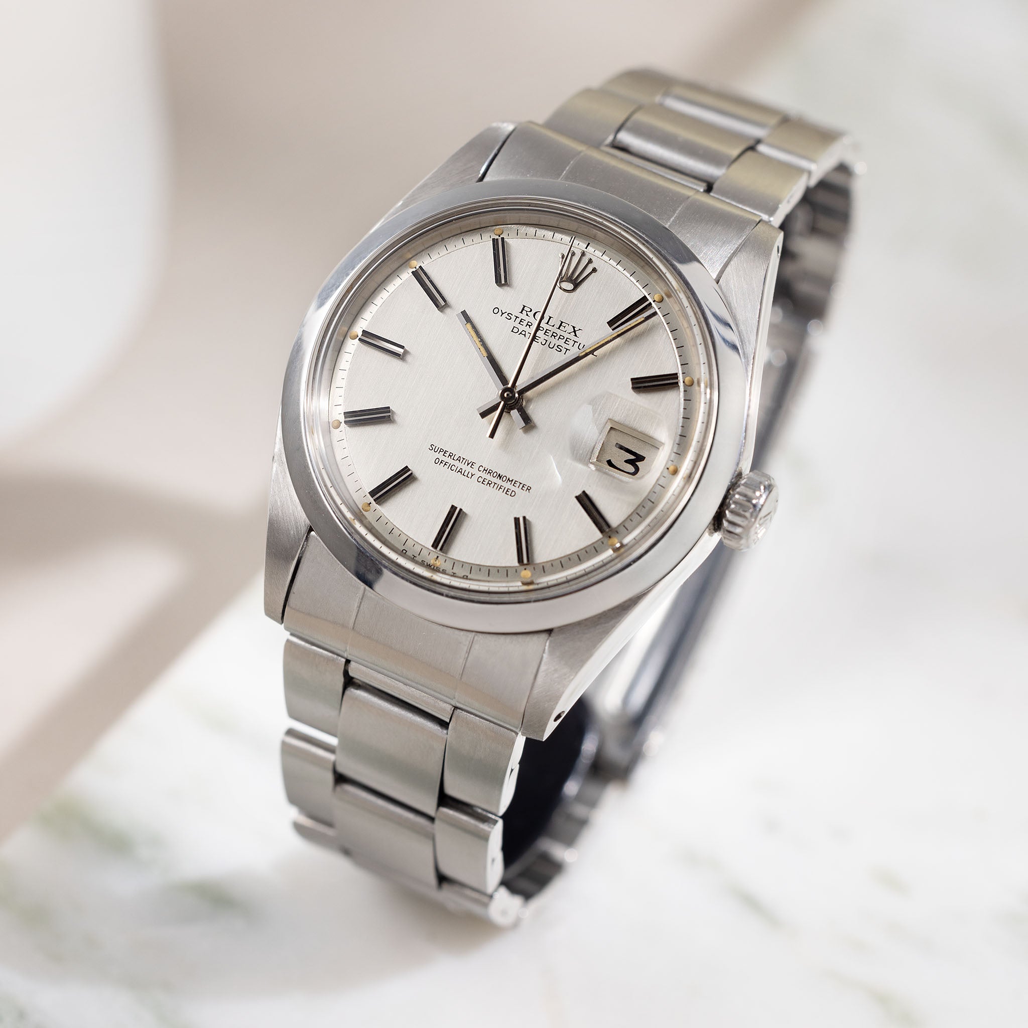 Rolex Datejust Referenz 1600 Seltenes silbernes "Vertical Brush" Sigma Zifferblatt