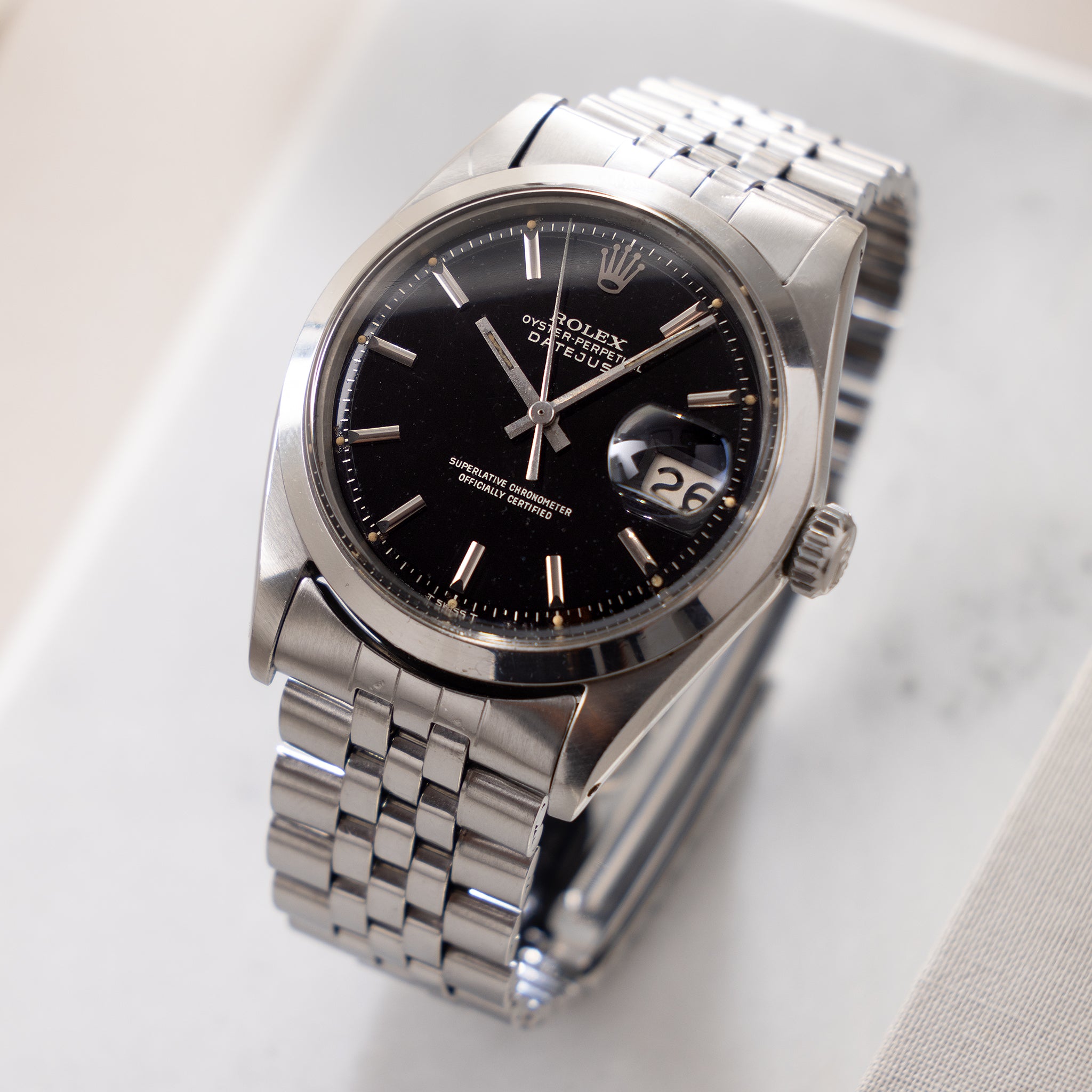 Rolex Datejust Referenz 1600 Gilt Zifferblatt mit Box und Papieren