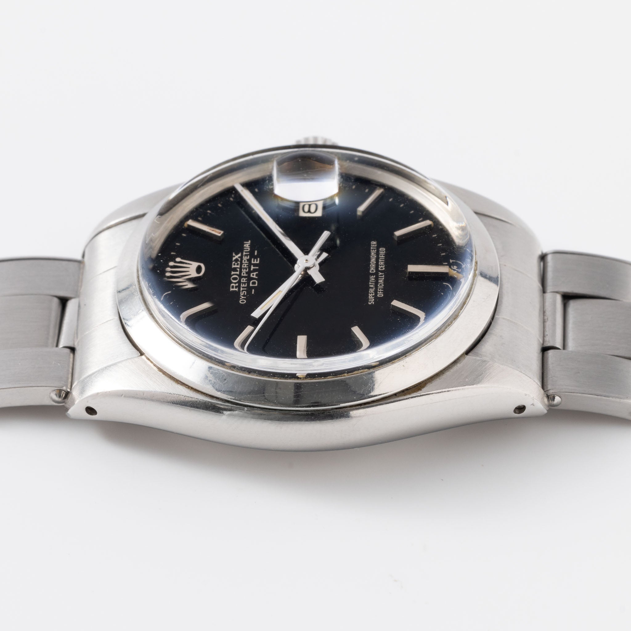Rolex Oyster Perpetual Date Schwarzes Zifferblatt mit silbernem Aufdruck "Upside Down" Referenz 1500