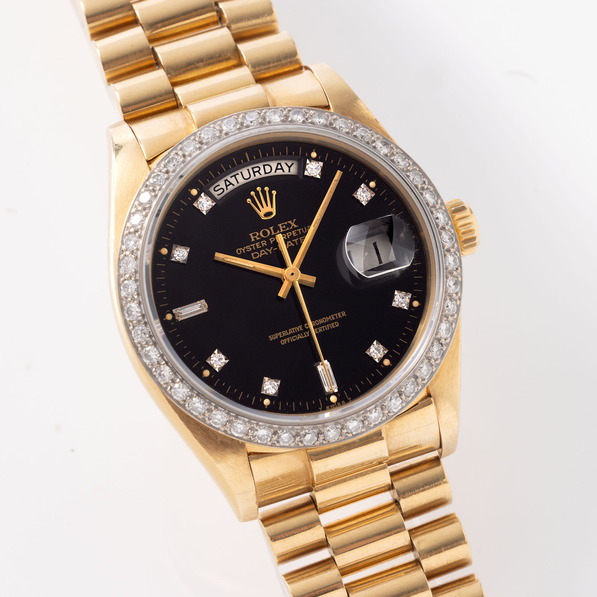 Rolex Day-Date 18048 Schwarzes Zifferblatt mit Diamantbesetzter Lünette