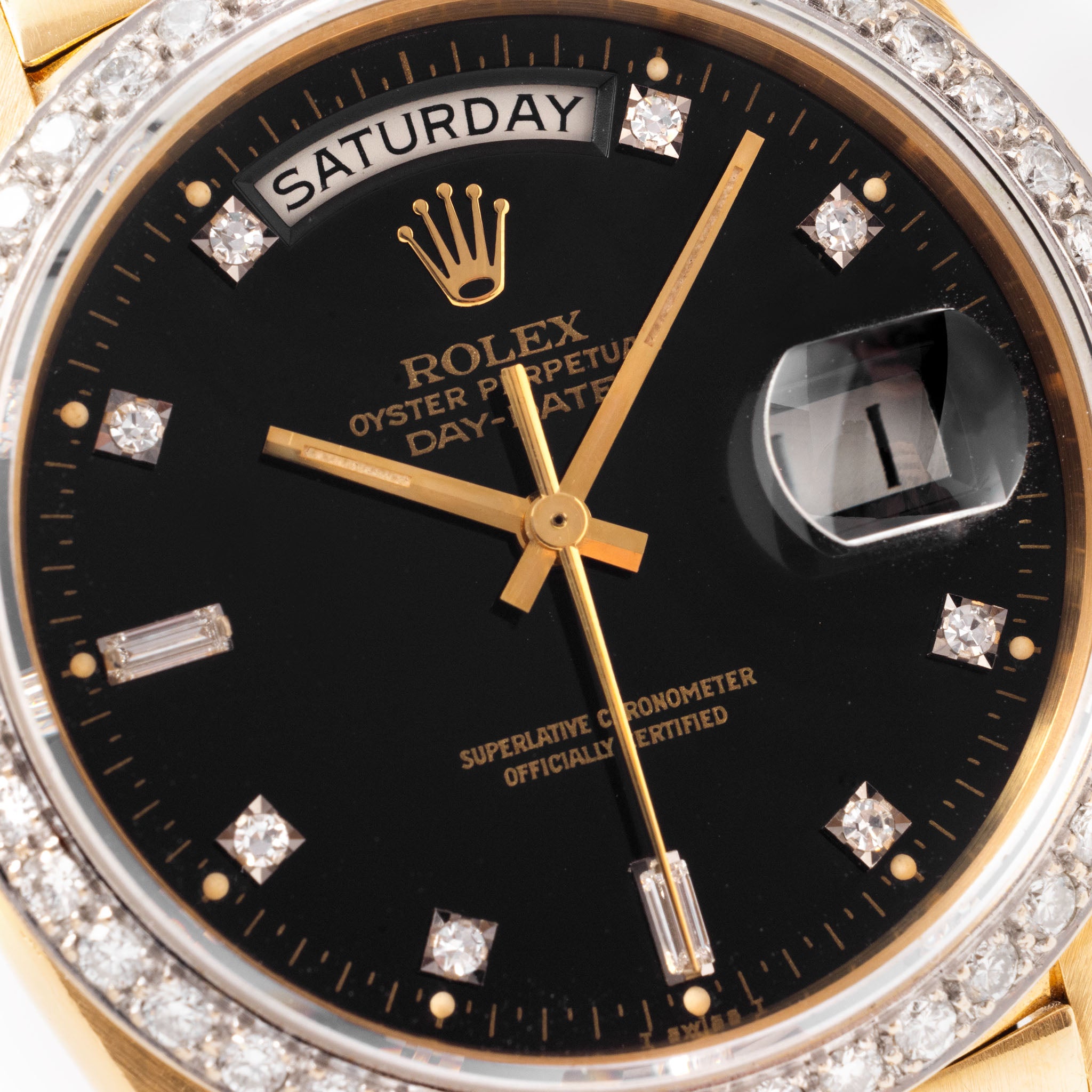 Rolex Day-Date 18048 Schwarzes Zifferblatt mit Diamantbesetzter Lünette