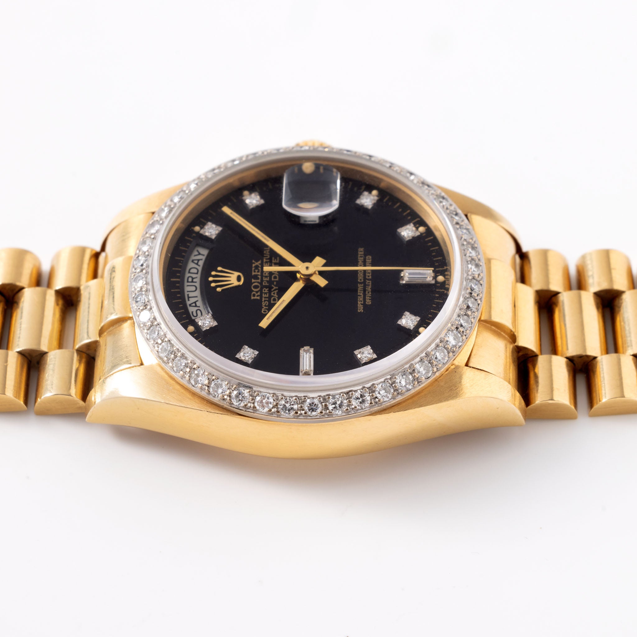 Rolex Day-Date 18048 Schwarzes Zifferblatt mit Diamantbesetzter Lünette