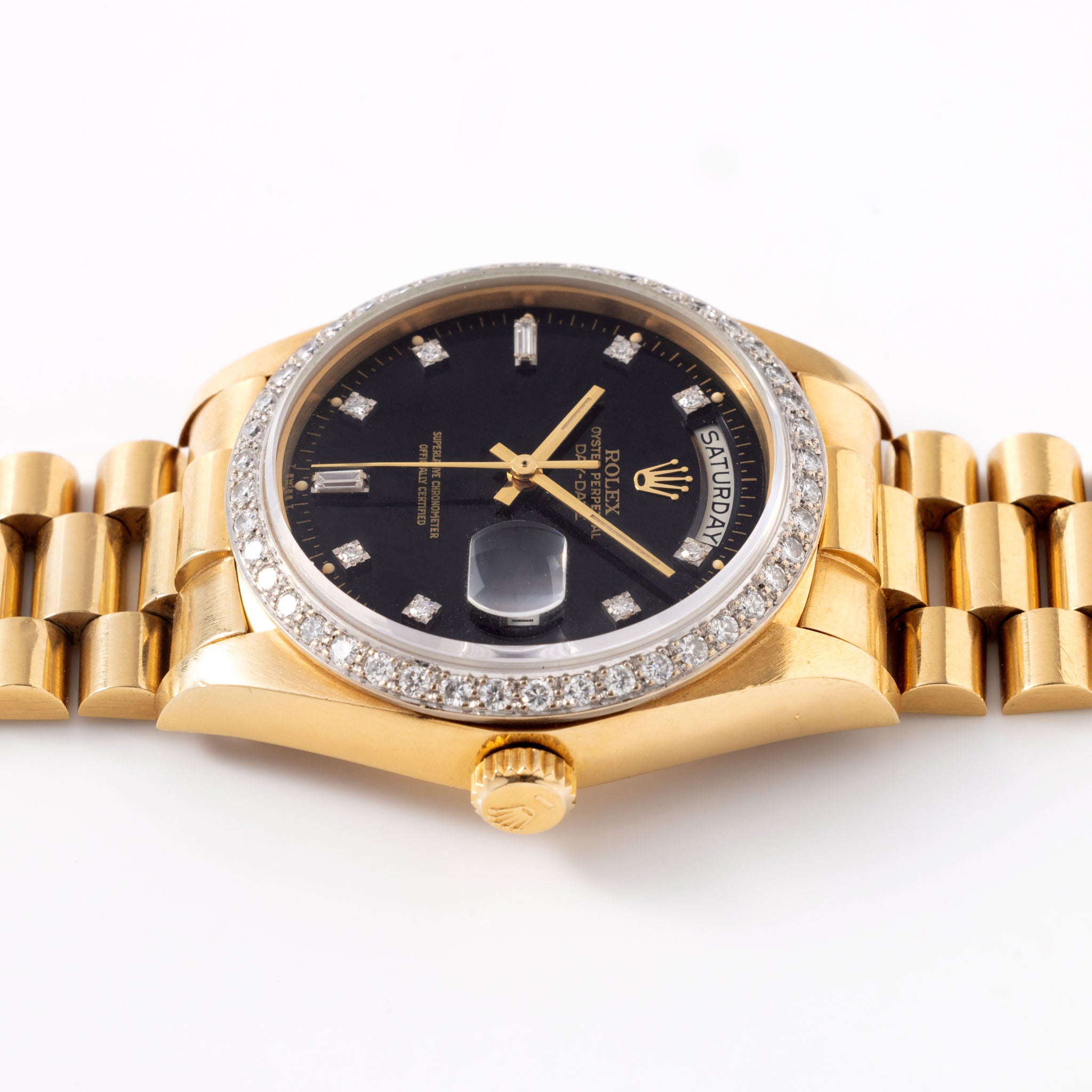 Rolex Day-Date 18048 Schwarzes Zifferblatt mit Diamantbesetzter Lünette