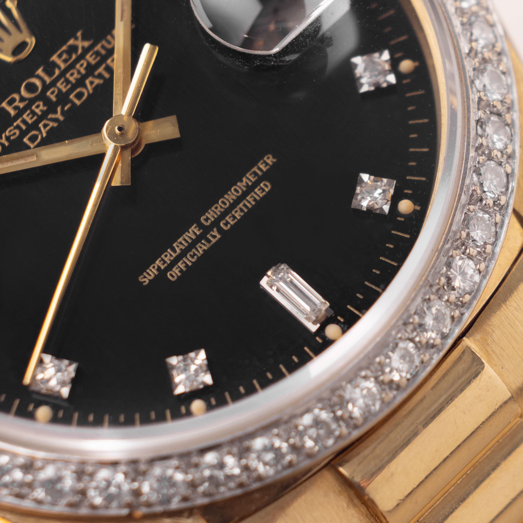 Rolex Day-Date 18048 Schwarzes Zifferblatt mit Diamantbesetzter Lünette