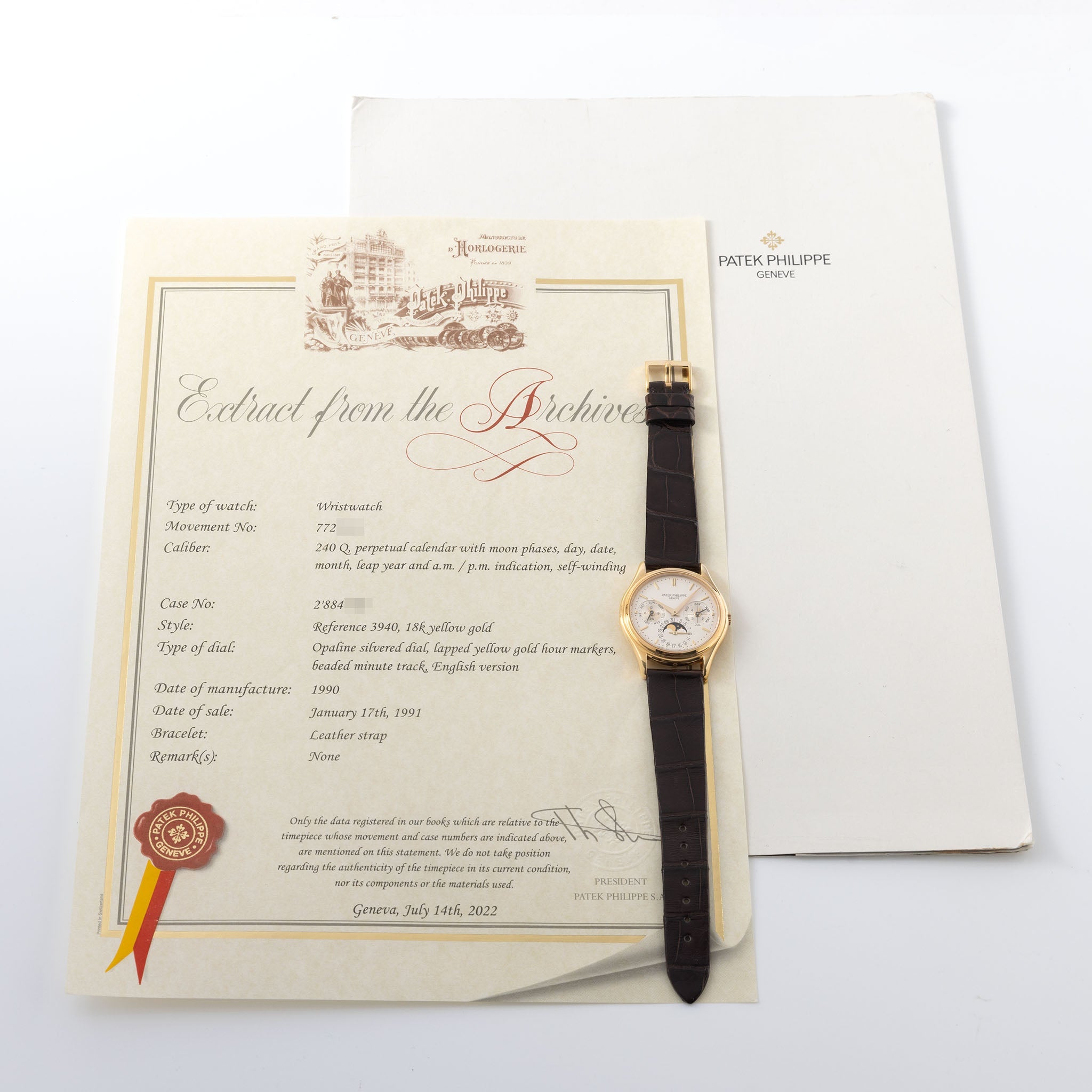 Patek Philippe Perpetual Kalender 2. Serie mit Auszug aus dem Archiv Referenz 3940