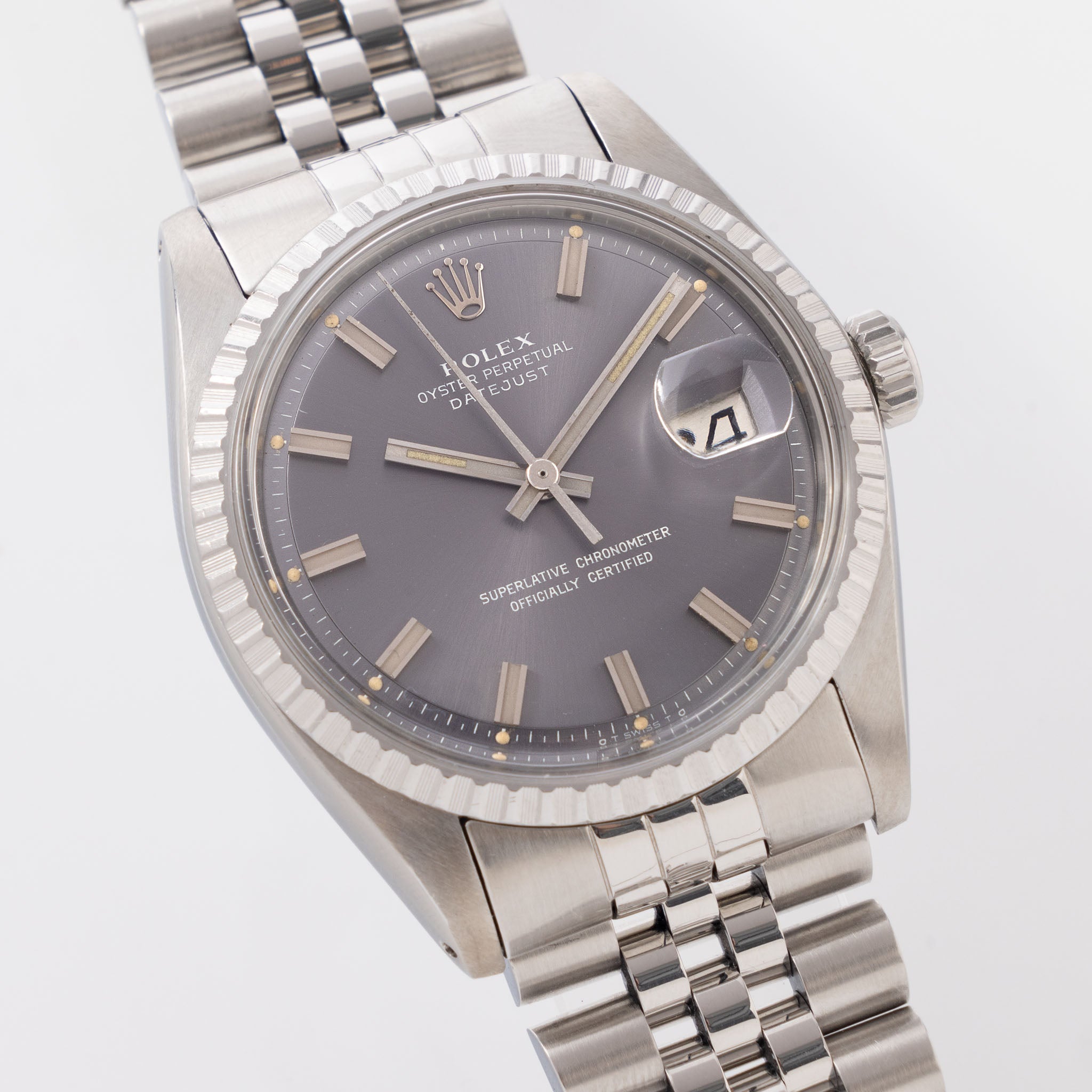 Rolex Datejust 1603 mit Grauem Soleil Wide Boy Sigma Zifferblatt