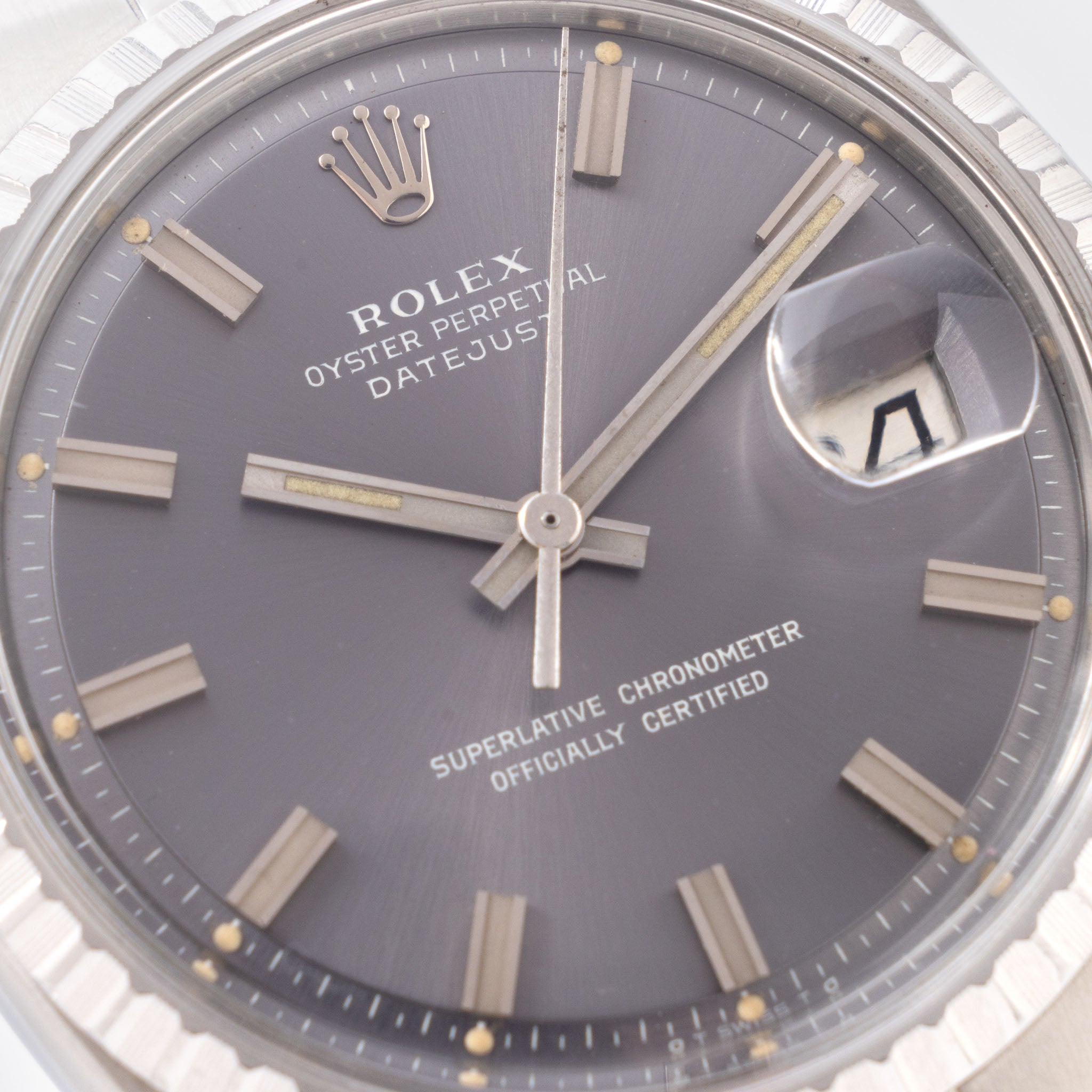 Rolex Datejust 1603 mit Grauem Soleil Wide Boy Sigma Zifferblatt