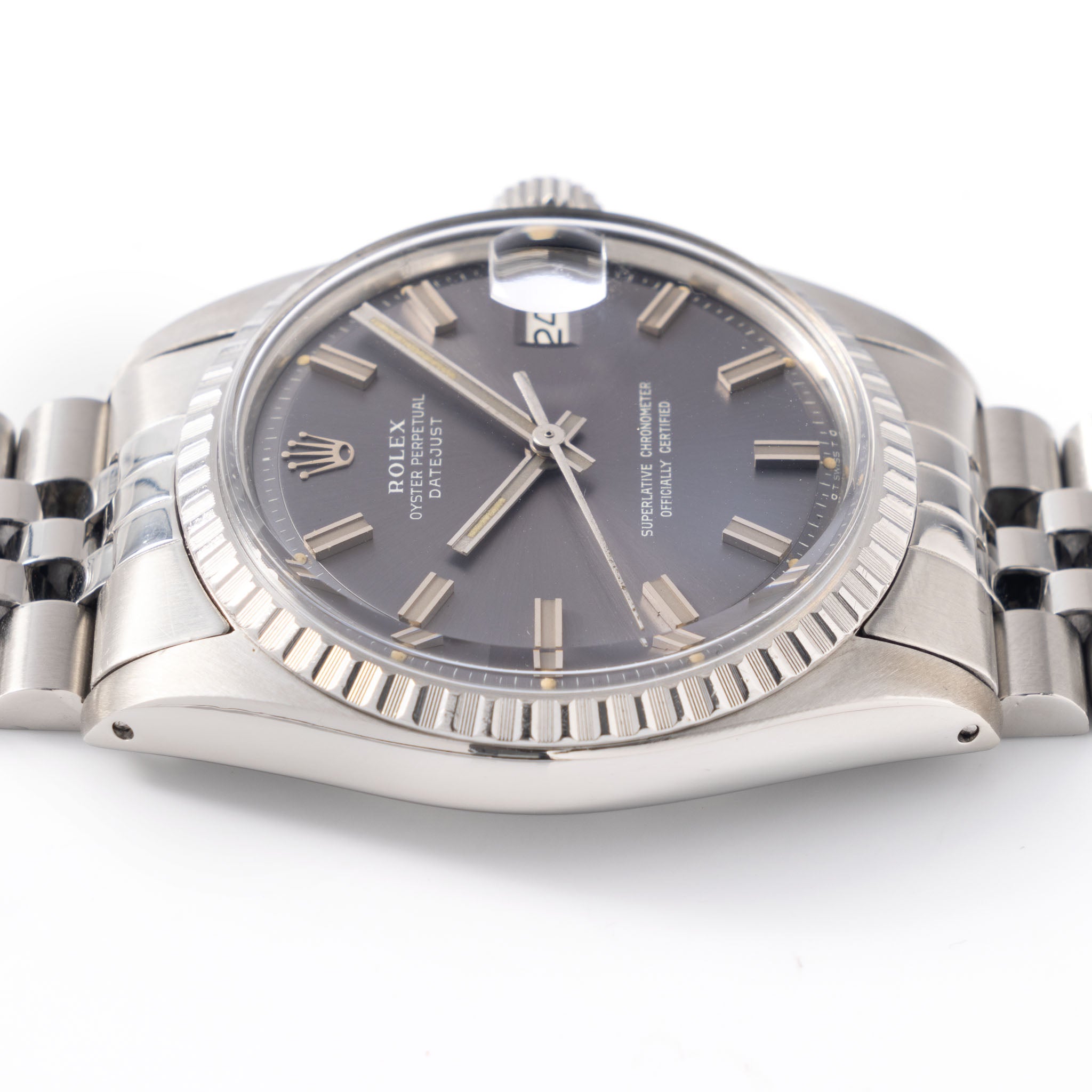 Rolex Datejust 1603 mit Grauem Soleil Wide Boy Sigma Zifferblatt