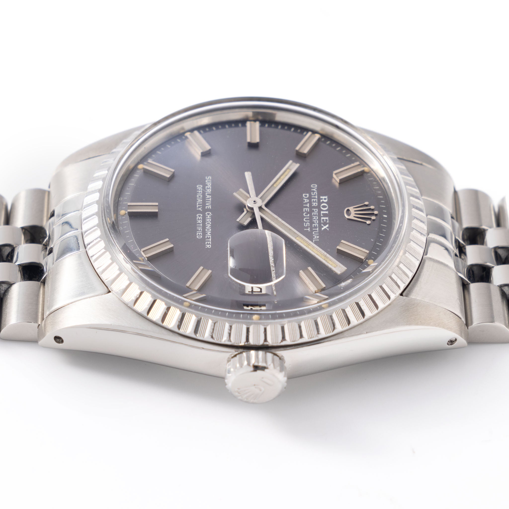 Rolex Datejust 1603 mit Grauem Soleil Wide Boy Sigma Zifferblatt