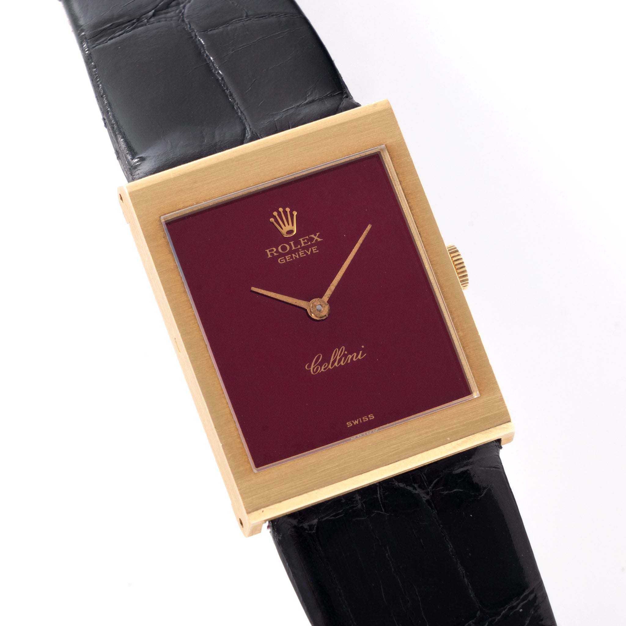 Rolex Cellini Referenz 4014 mit Burgundy Rotem Glanzblatt in 18 Karat Gelbgold