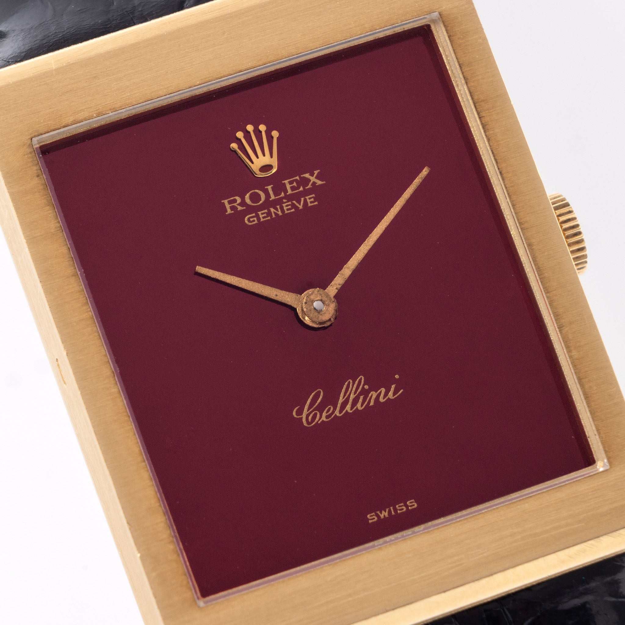 Rolex Cellini Referenz 4014 mit Burgundy Rotem Glanzblatt in 18 Karat Gelbgold