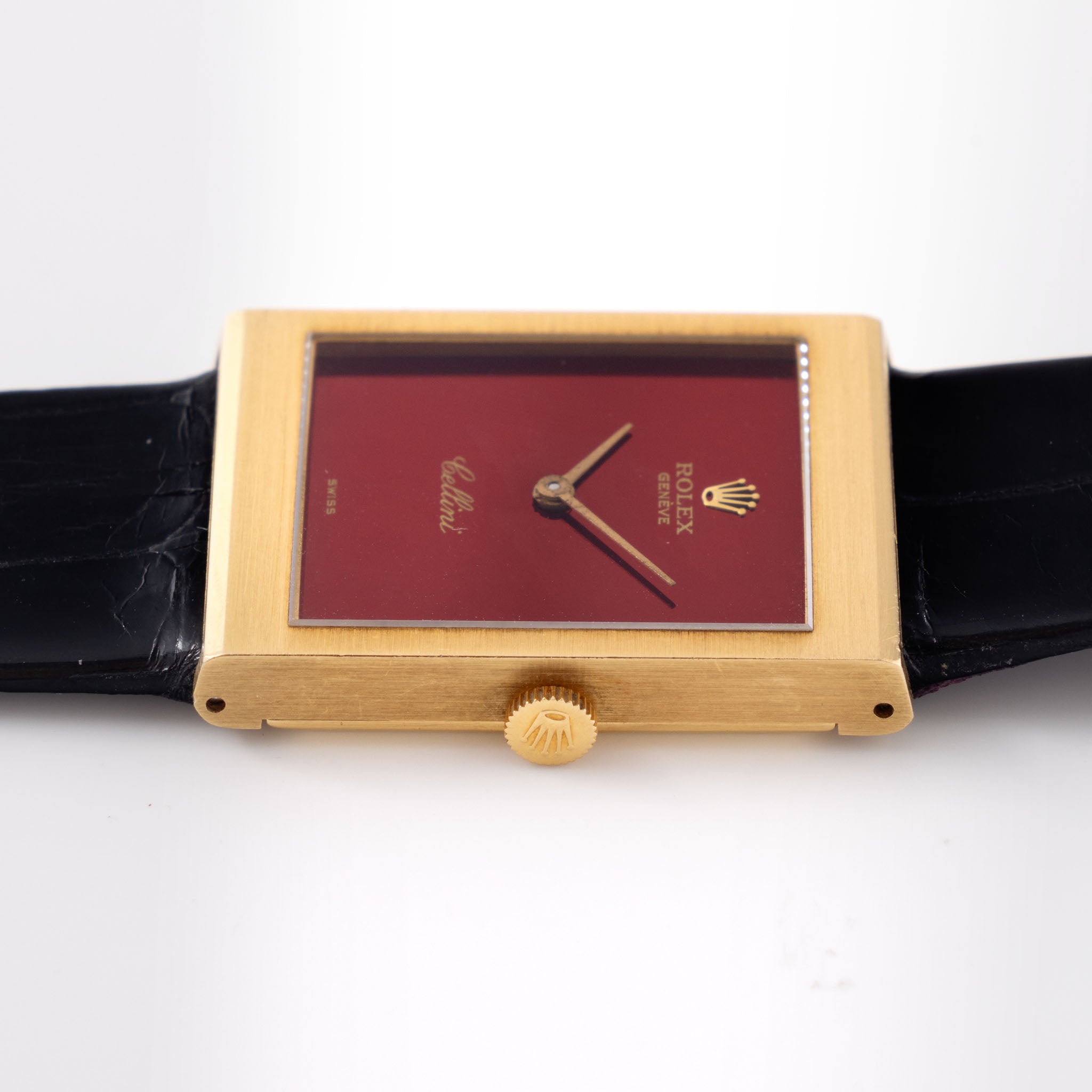 Rolex Cellini Referenz 4014 mit Burgundy Rotem Glanzblatt in 18 Karat Gelbgold