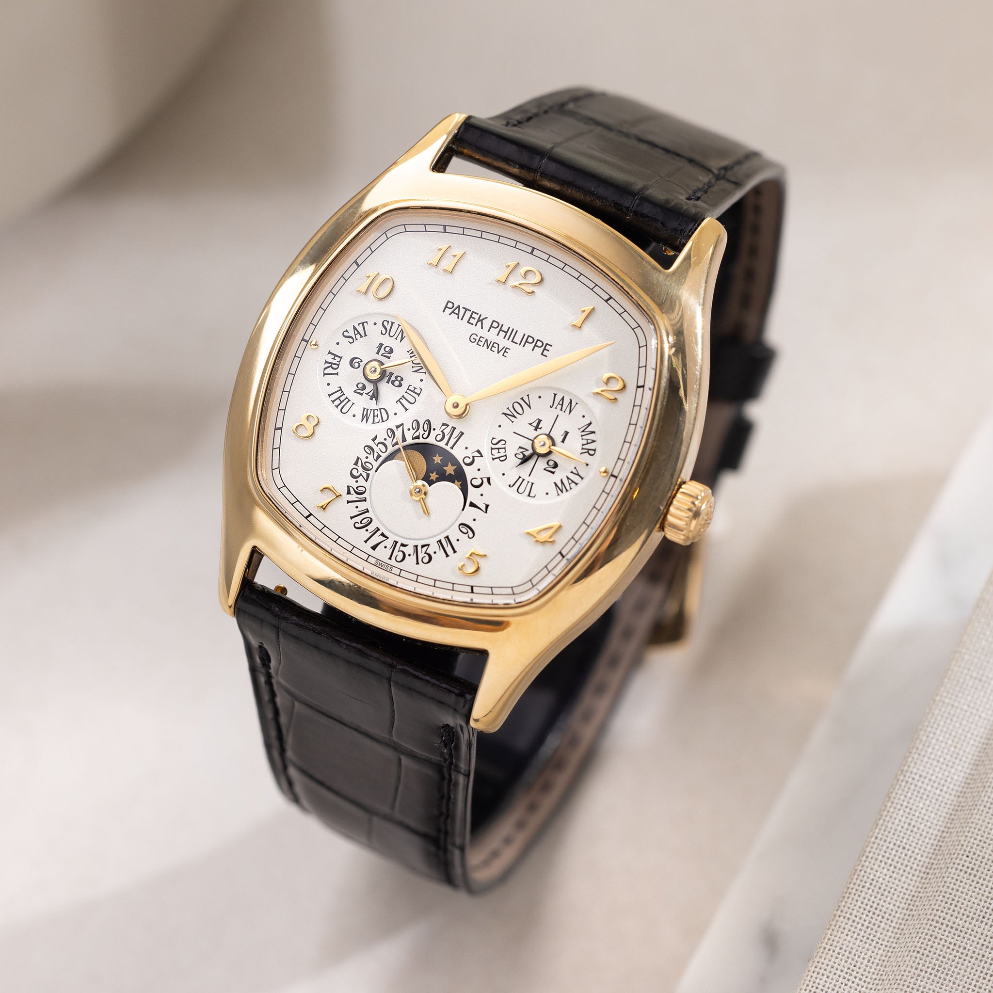 Patek Philippe Cushion Shaped Perpetual Calendar in 18k Yellow Gold Ref. 5940J with Original Certificate of Origin