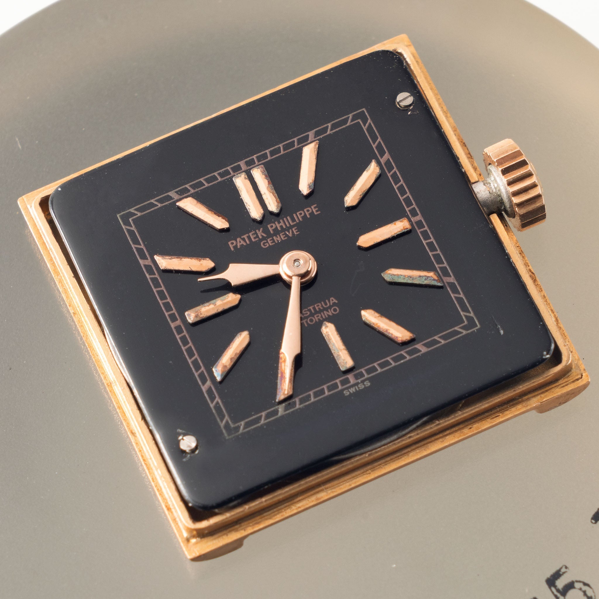 Patek Philippe ref. 439 Double Signed Astrua Torino Black Dial in 18k Rose Gold