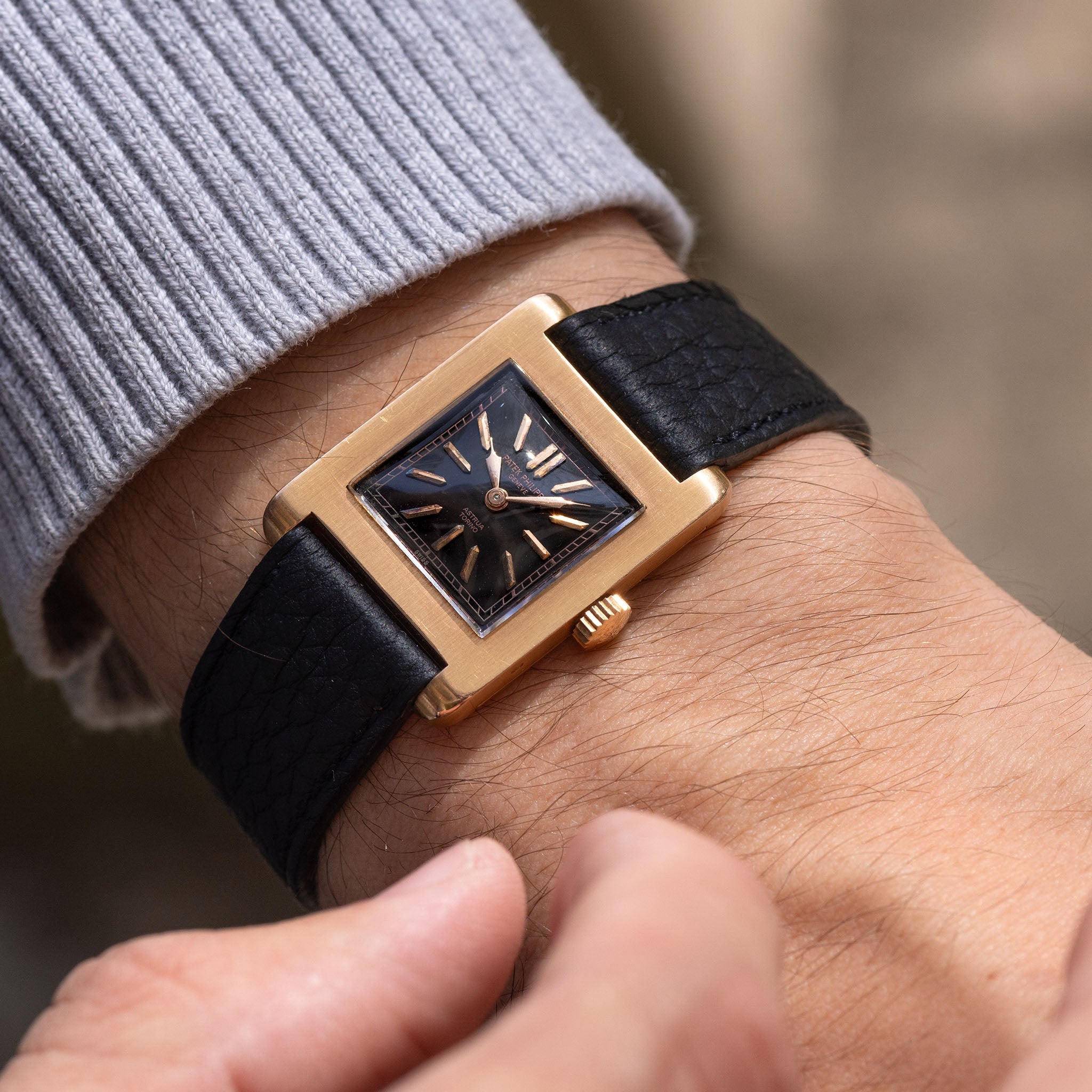 Patek Philippe ref. 439 Double Signed Astrua Torino Black Dial in 18k Rose Gold