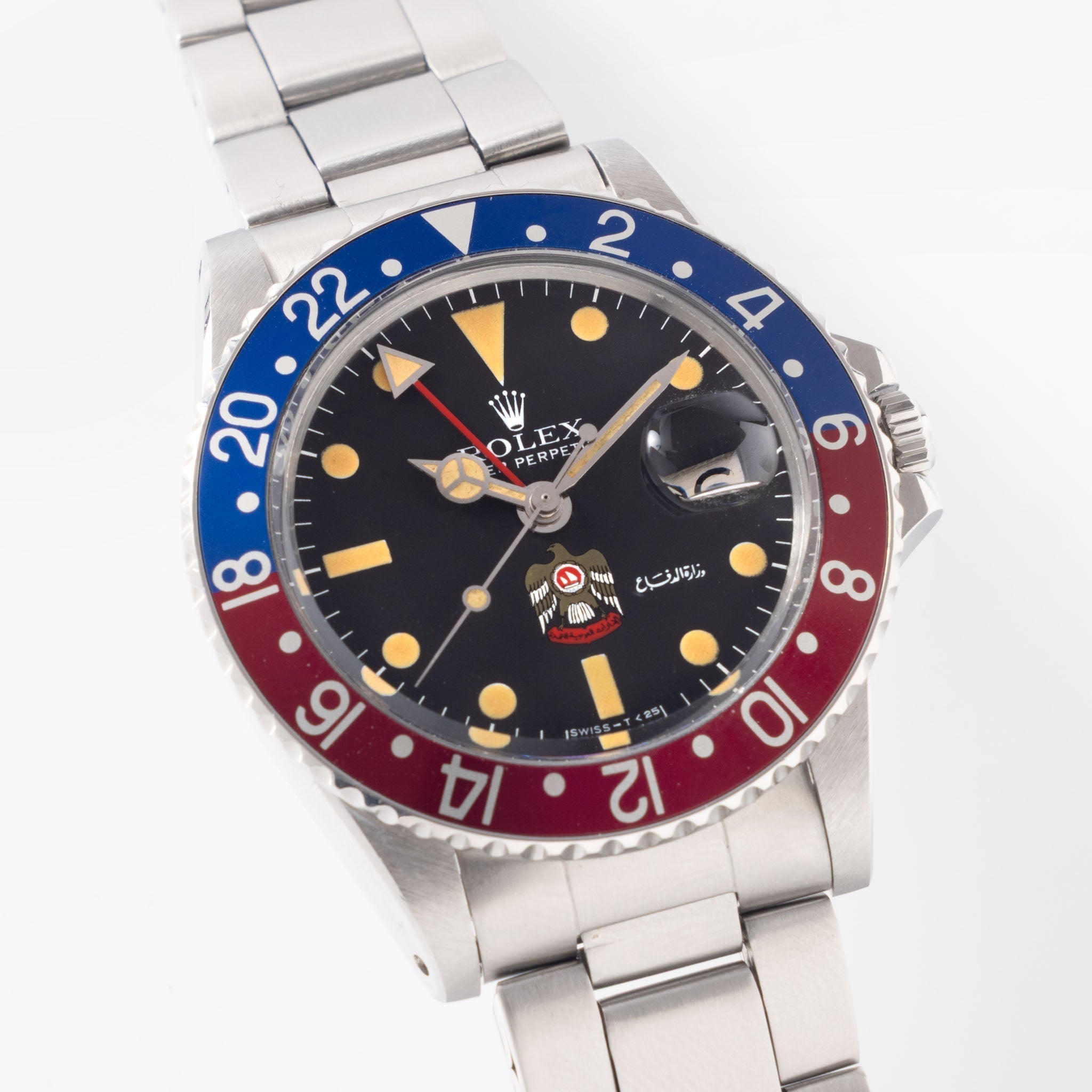 Rolex GMT-Master 1675 UAE ministry of Defence/ Quraysh Hawk logo dial with Rolex Geneva service papers