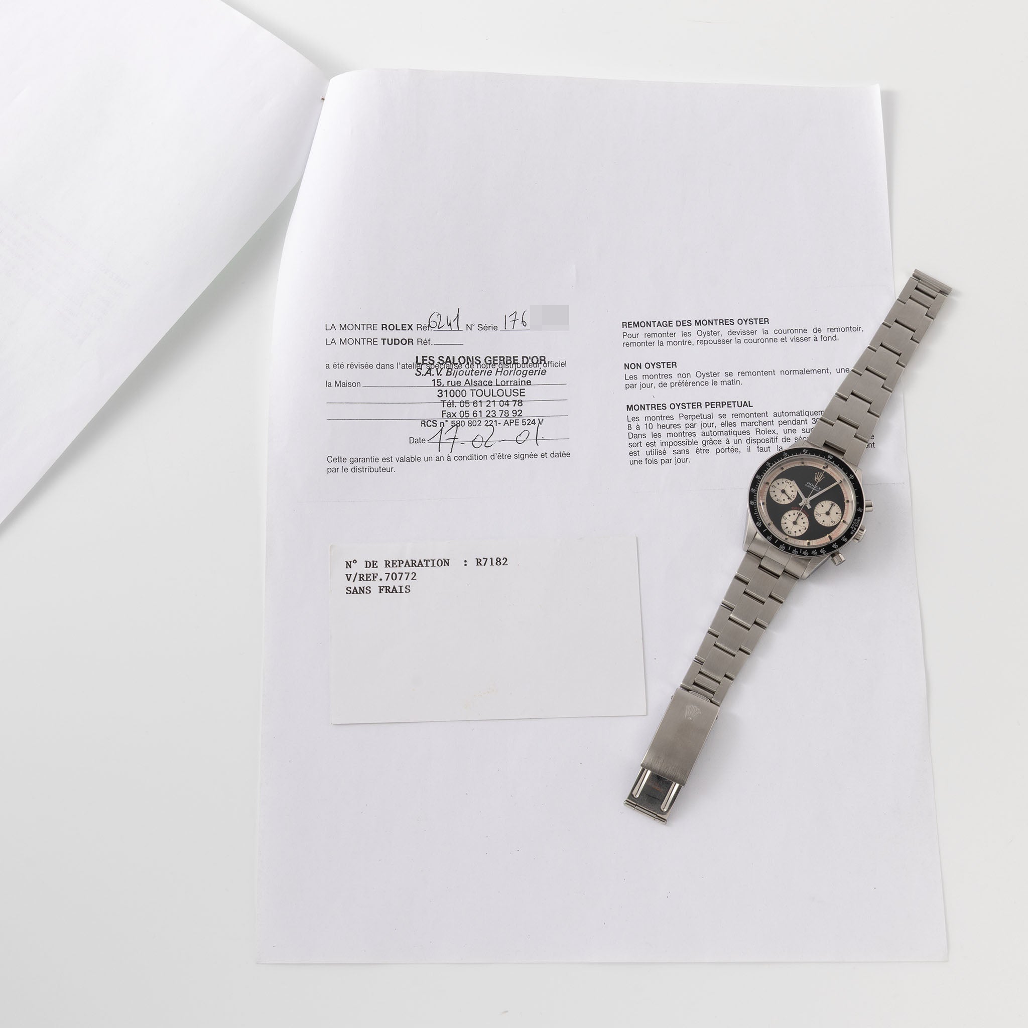 Rolex Cosmograph Daytona 6241 Black Tri-Color Exotic Dial dial with Rolex service papers